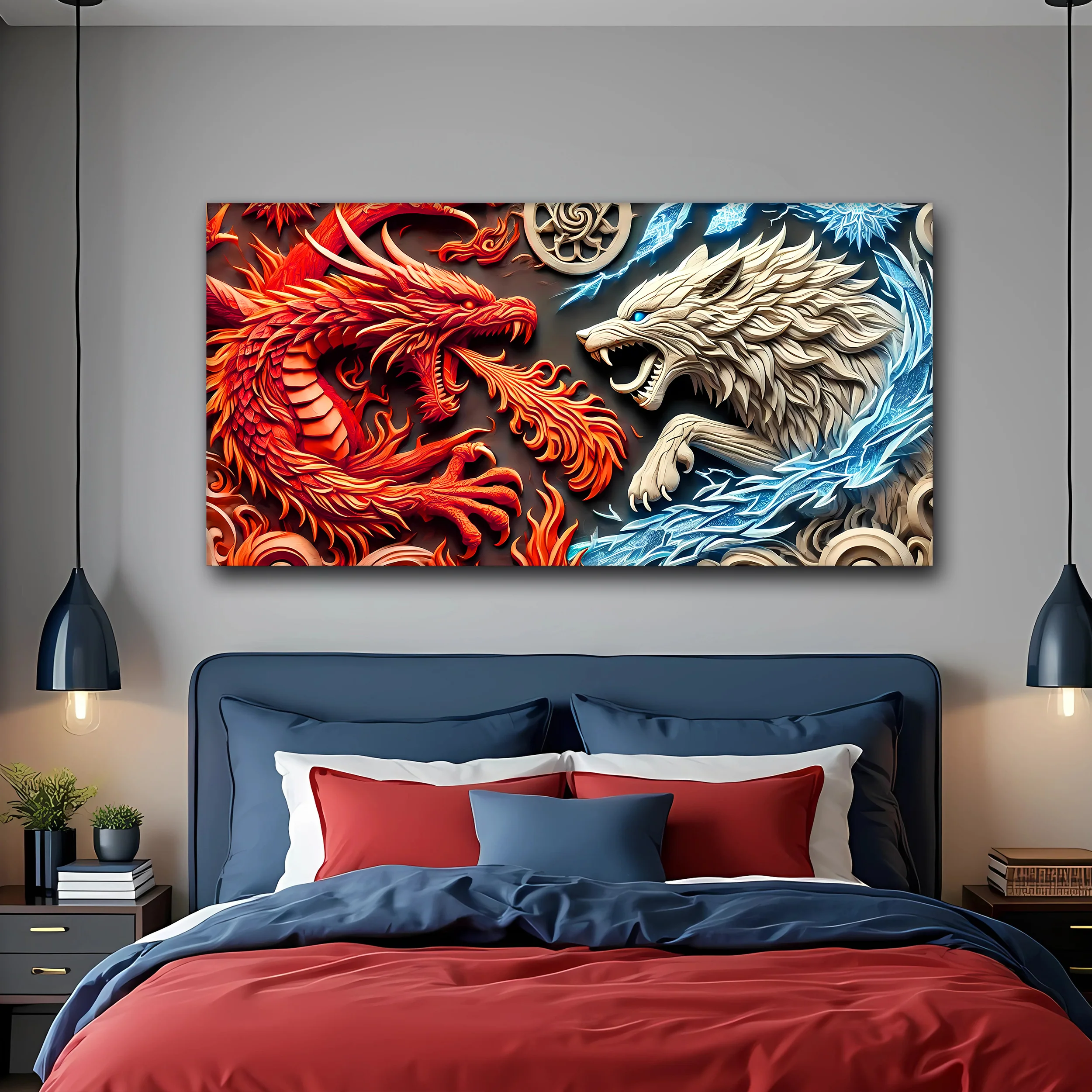 3D Dragon and Wolf Wall Art V - Image 2