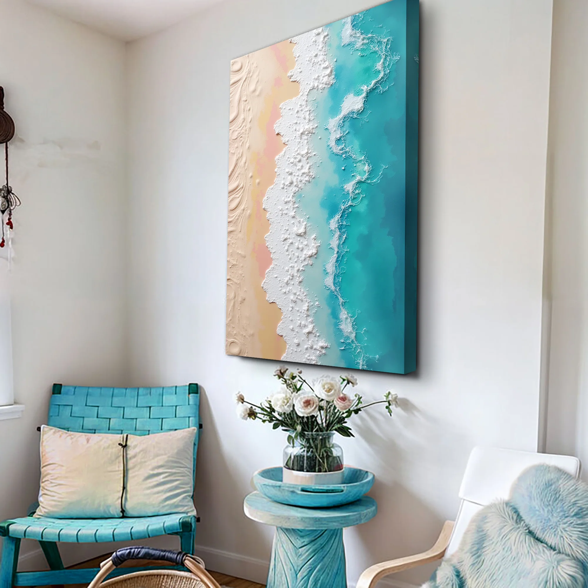 3D Minimalist Pink and Blue Ocean Wall Art - Image 4