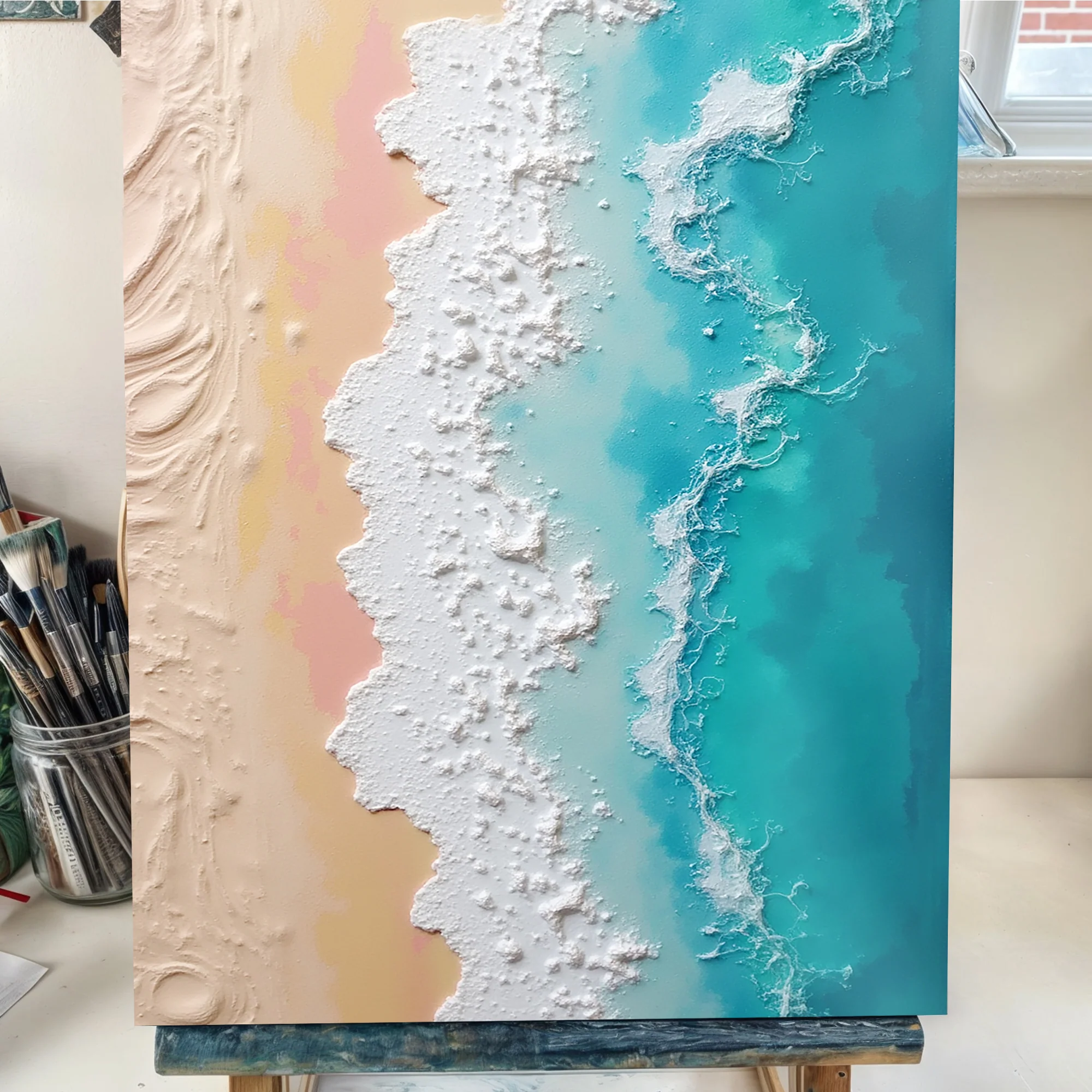 3D Minimalist Pink and Blue Ocean Wall Art - Image 5