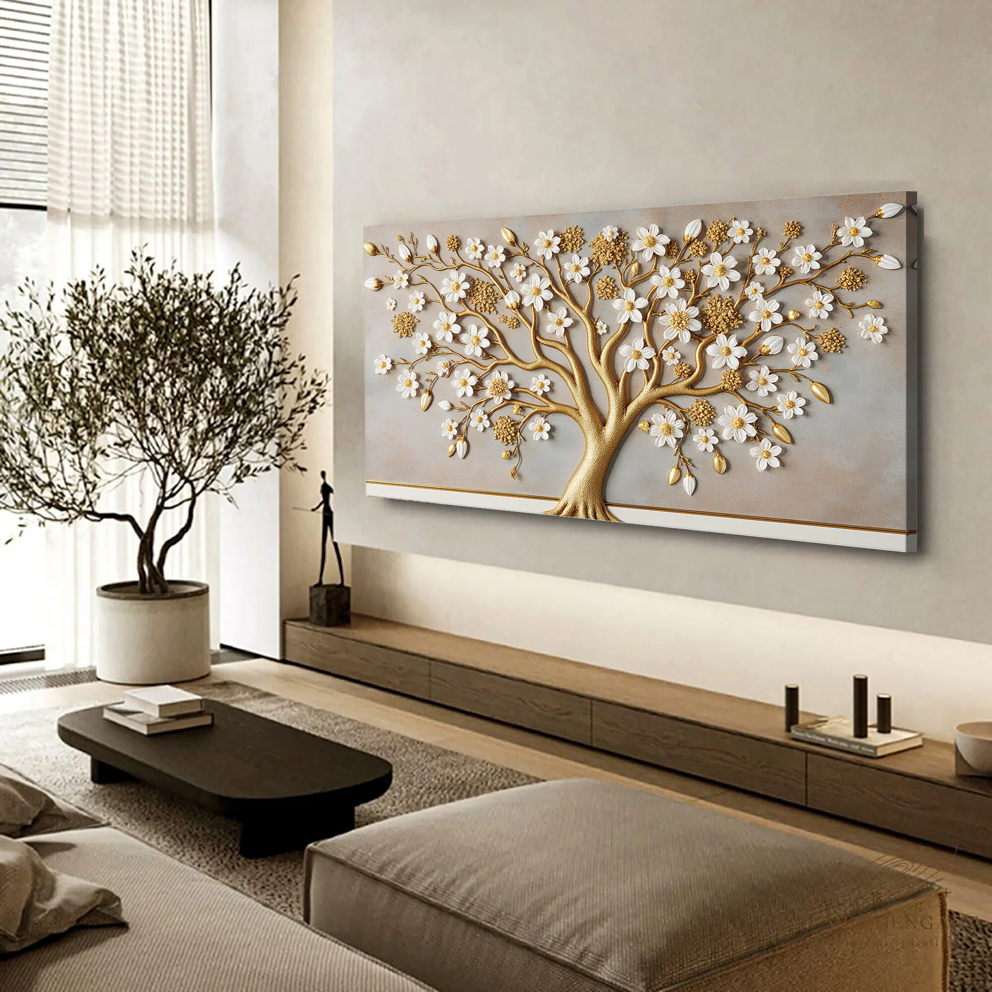 3D White And Gold Tree of Life Wall Art - Image 2