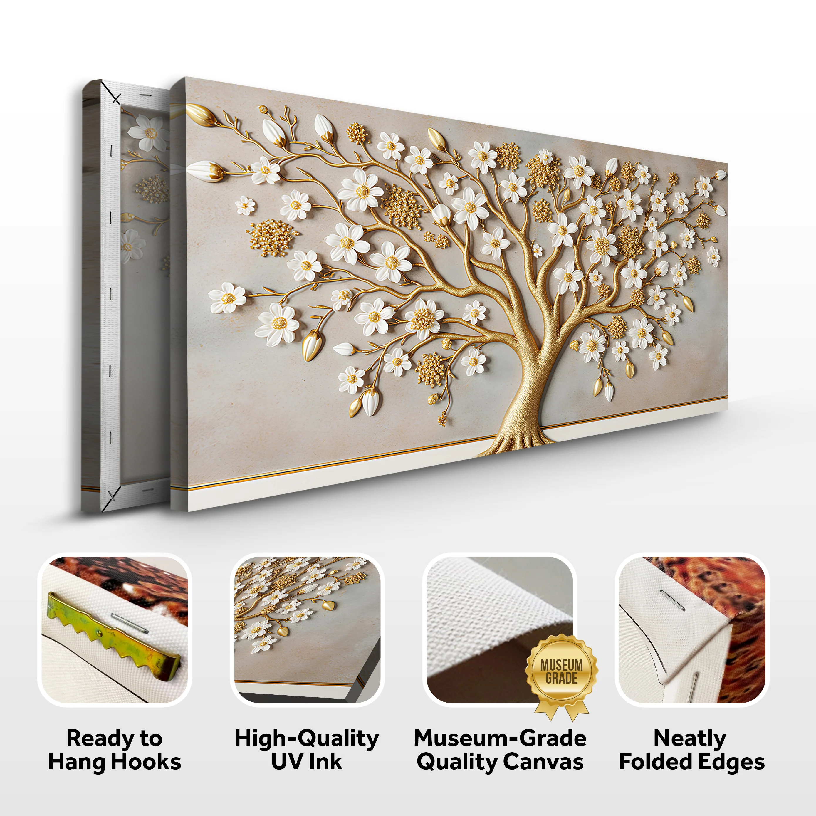 3D White And Gold Tree of Life Wall Art - Image 8
