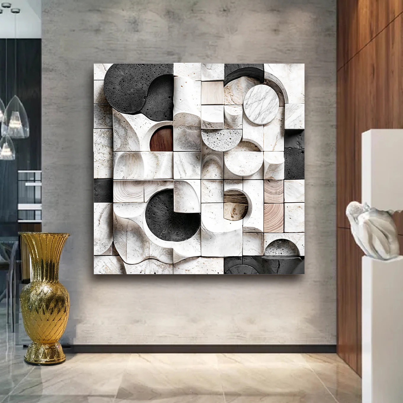 Abstract Black & White Wall Sculpture Wall Art - Image 4