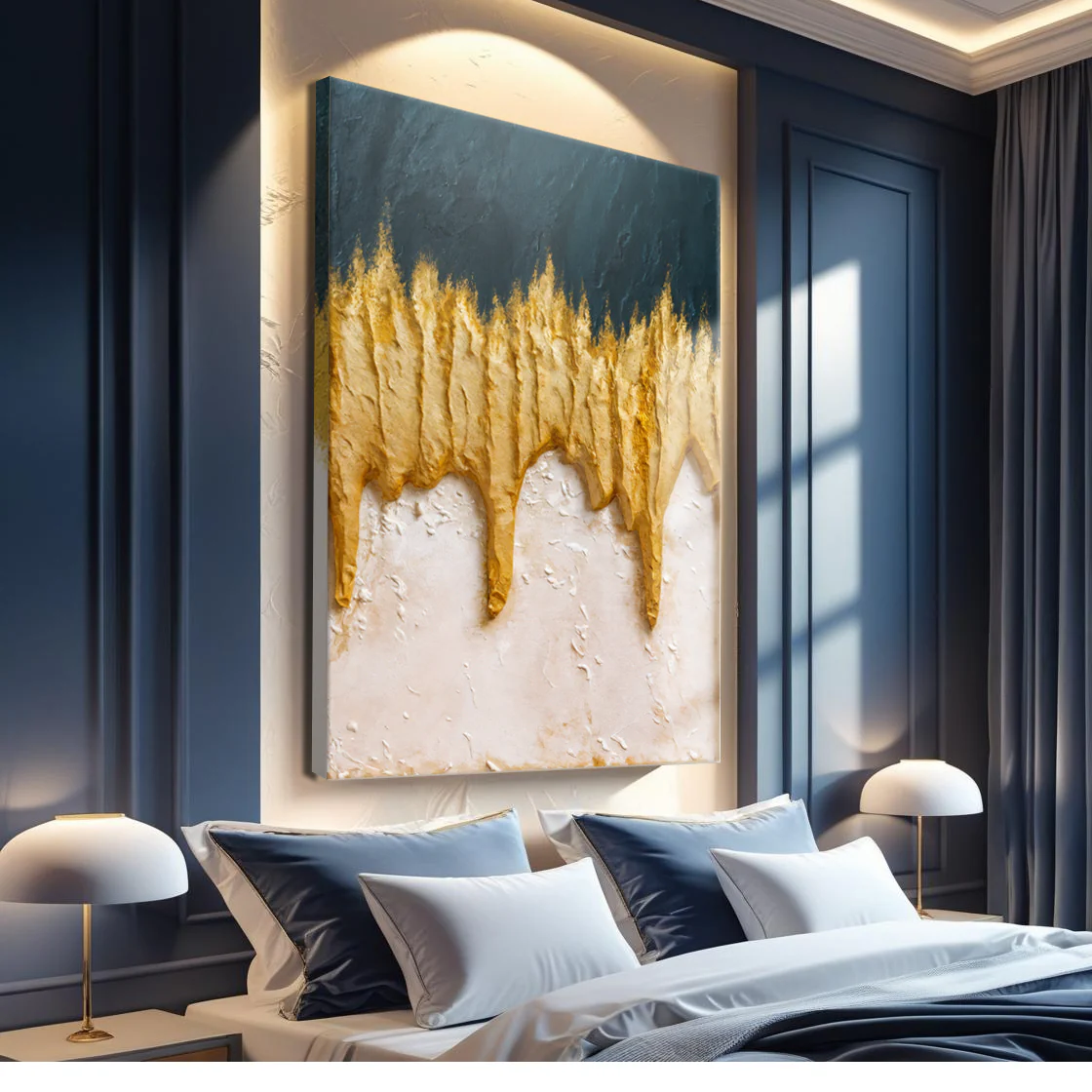 Abstract Blue And Gold Wall Art - Image 2