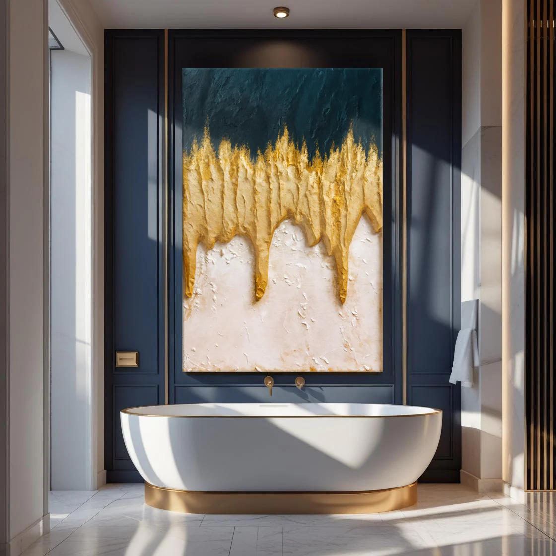 Abstract Blue And Gold Wall Art - Image 3