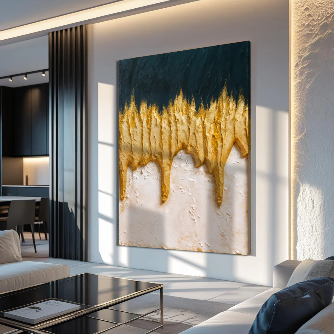 Abstract Blue And Gold Wall Art - Image 4