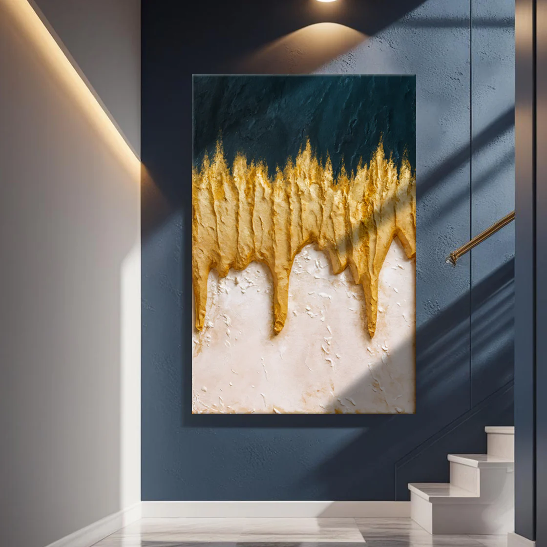 Abstract Blue And Gold Wall Art - Image 5