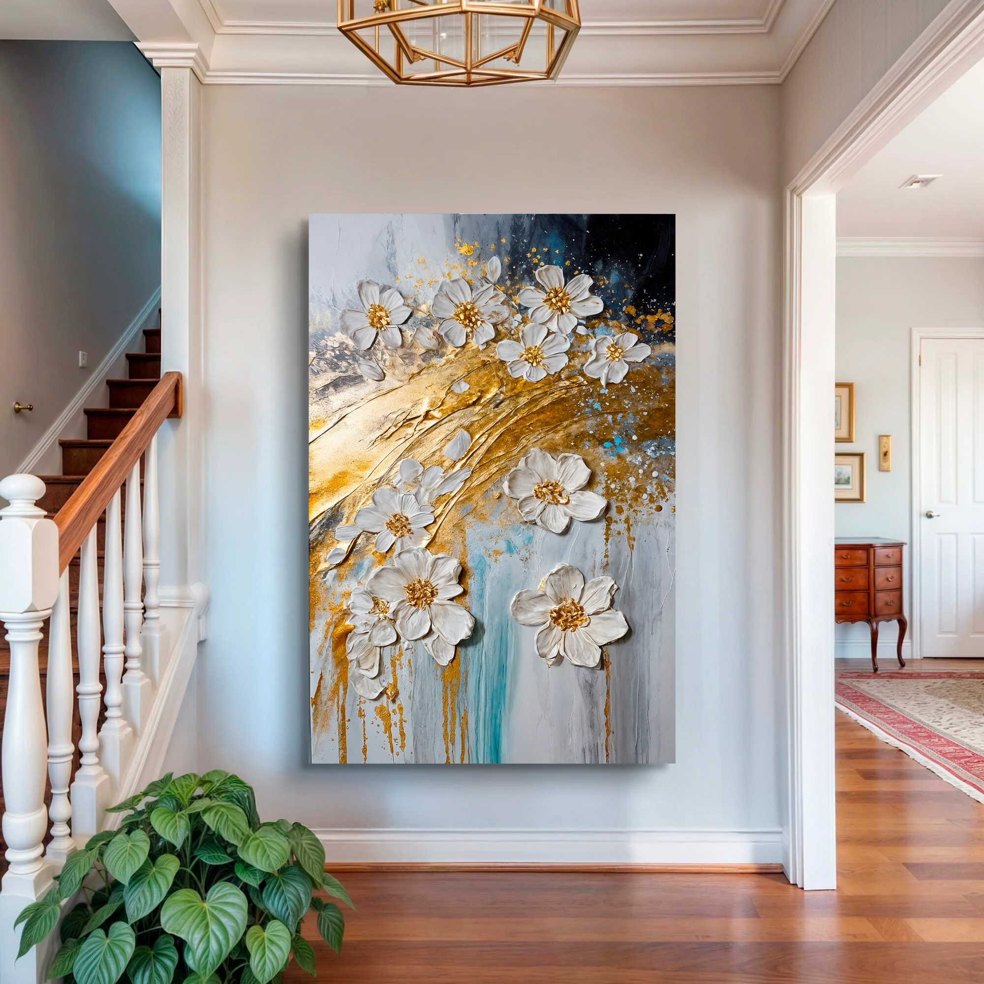 Abstract Gold Floral Wall Art - Image 2
