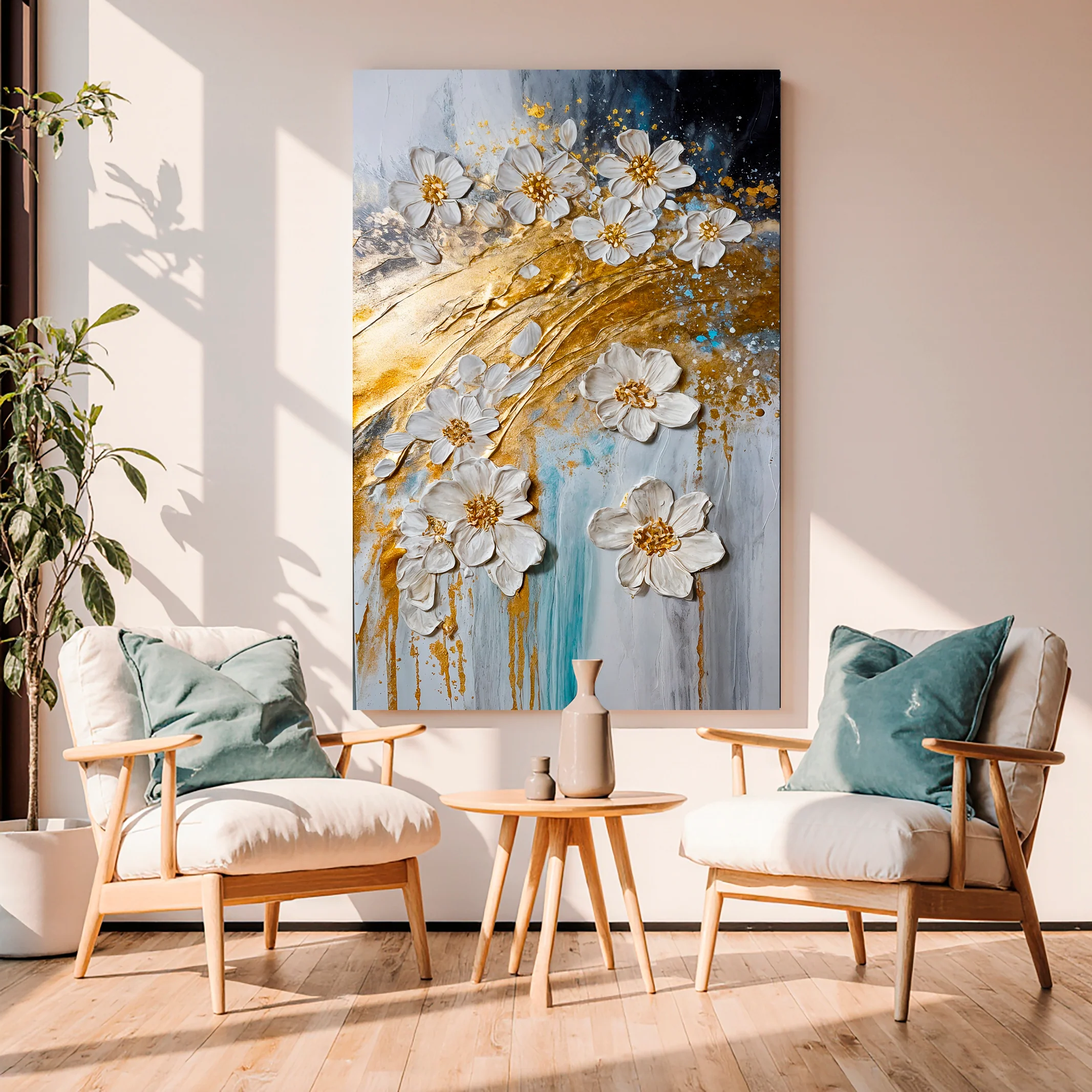 Abstract Gold Floral Wall Art - Image 5