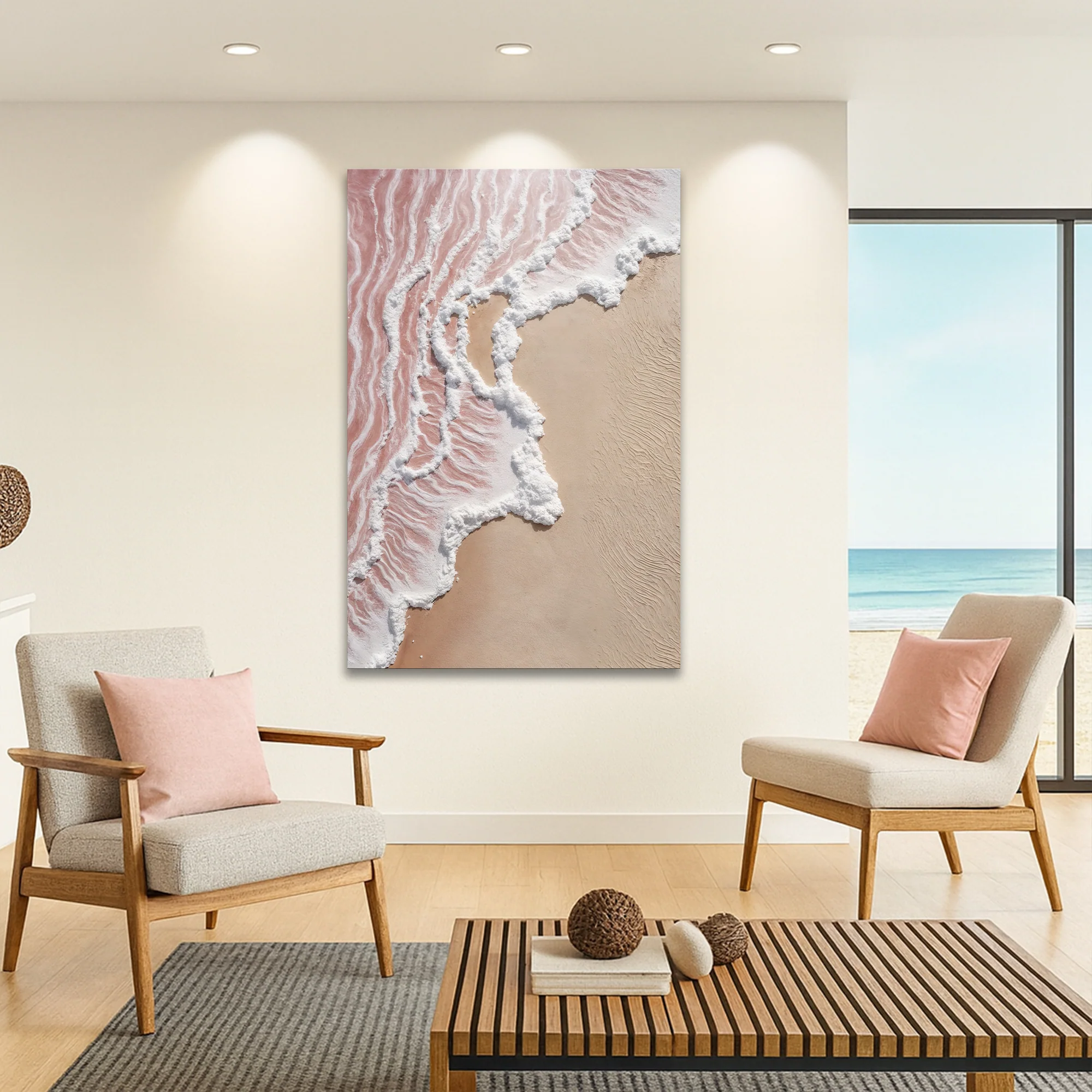 Abstract Pink Blushing Waves Wall Art - Image 2
