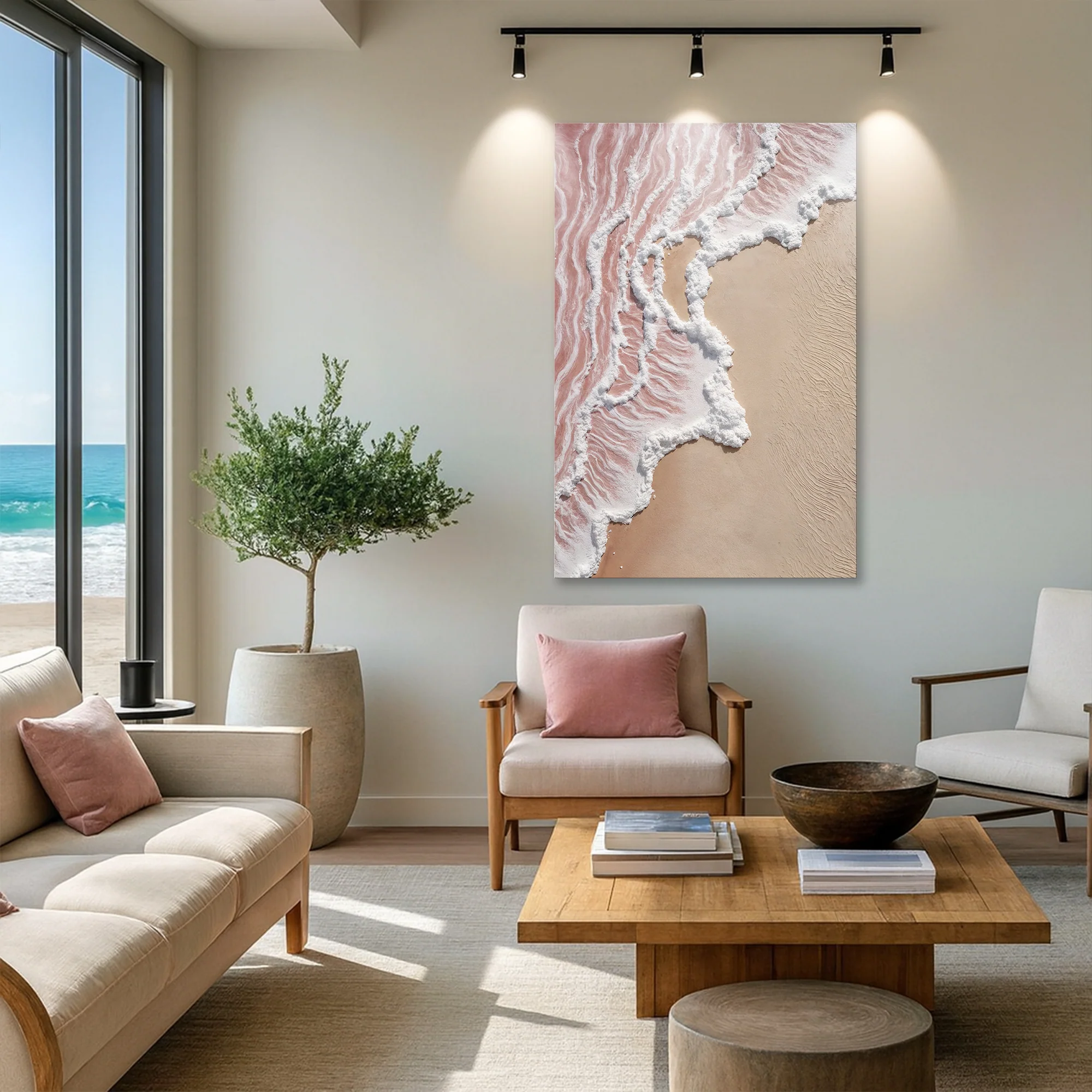 Abstract Pink Blushing Waves Wall Art - Image 3