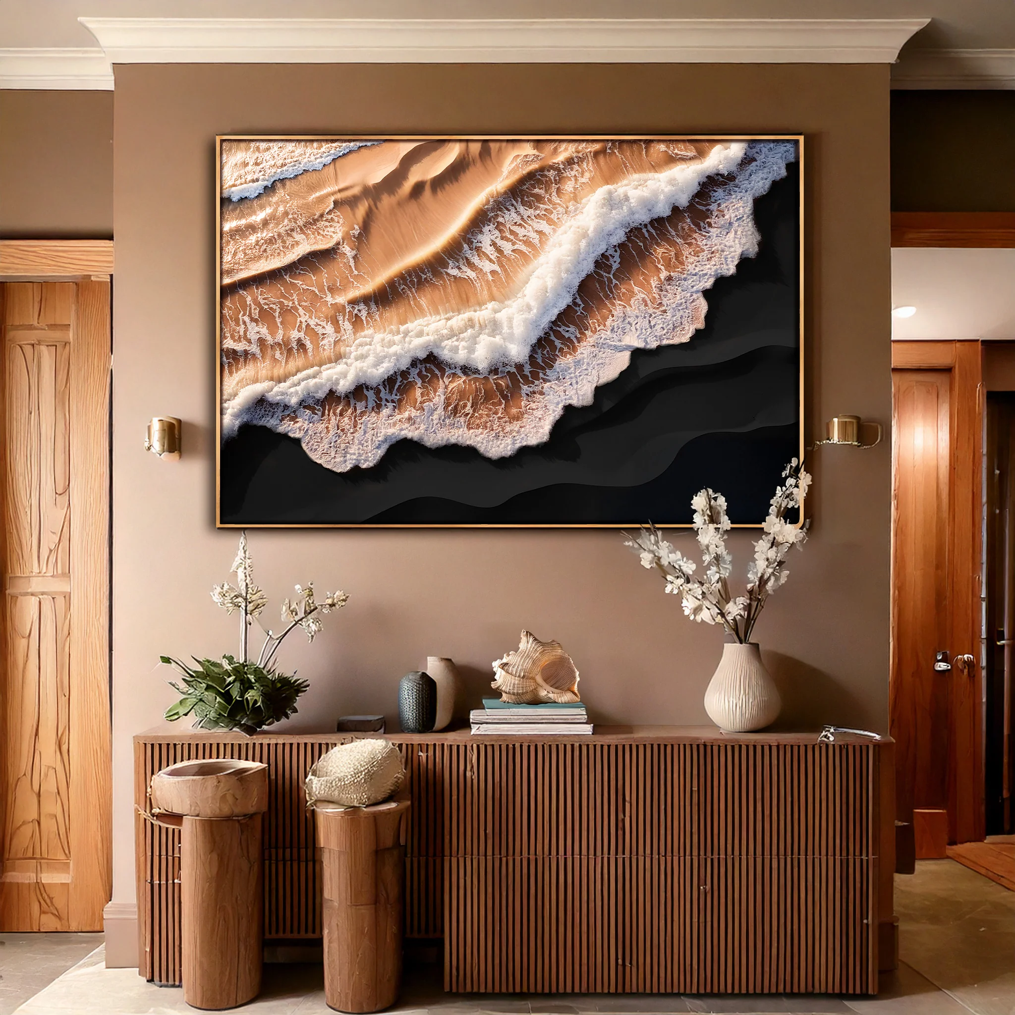 Amber Ocean Waves Wall Art - Image 2