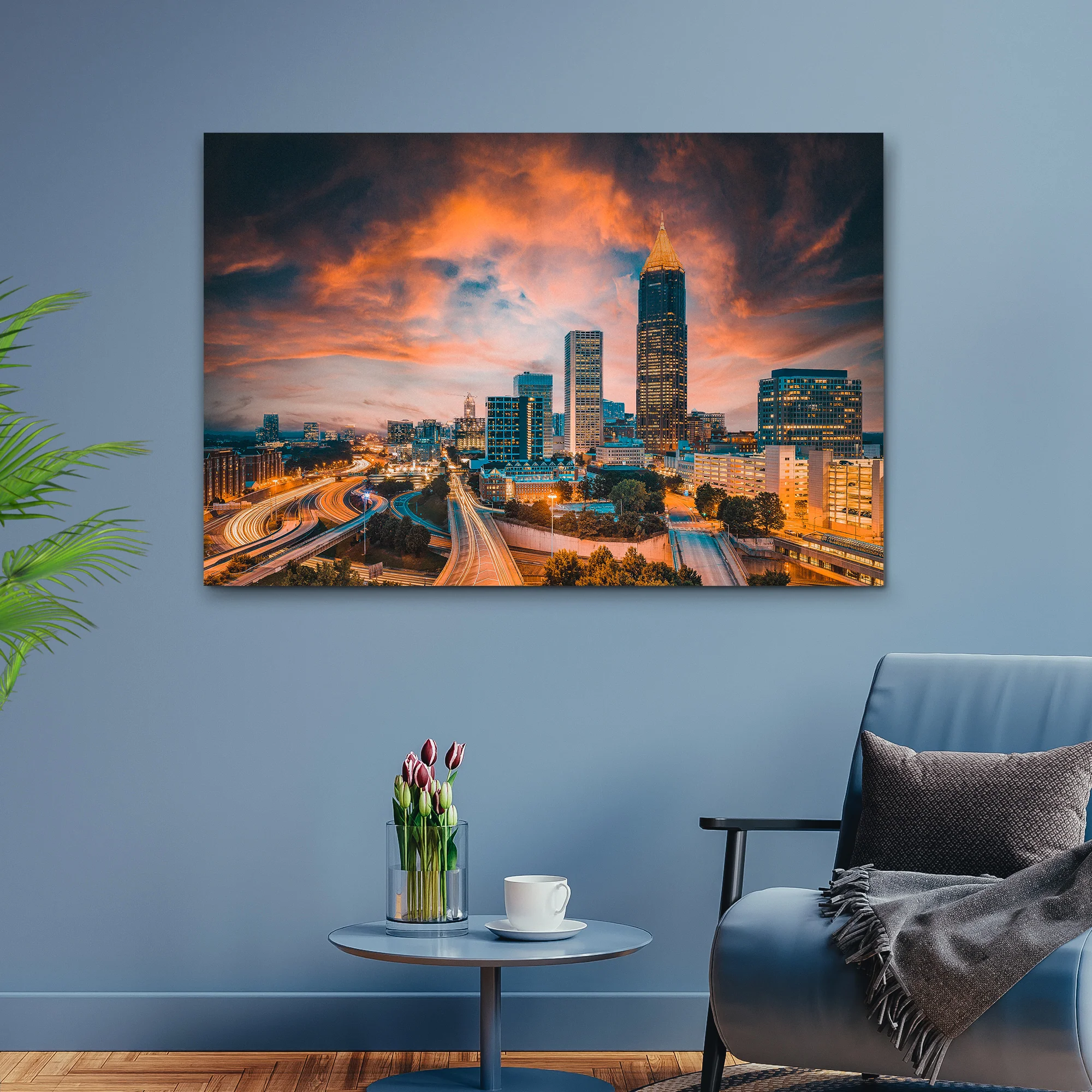 Atlanta City Night Skyline Canvas Wall Art - Image 3