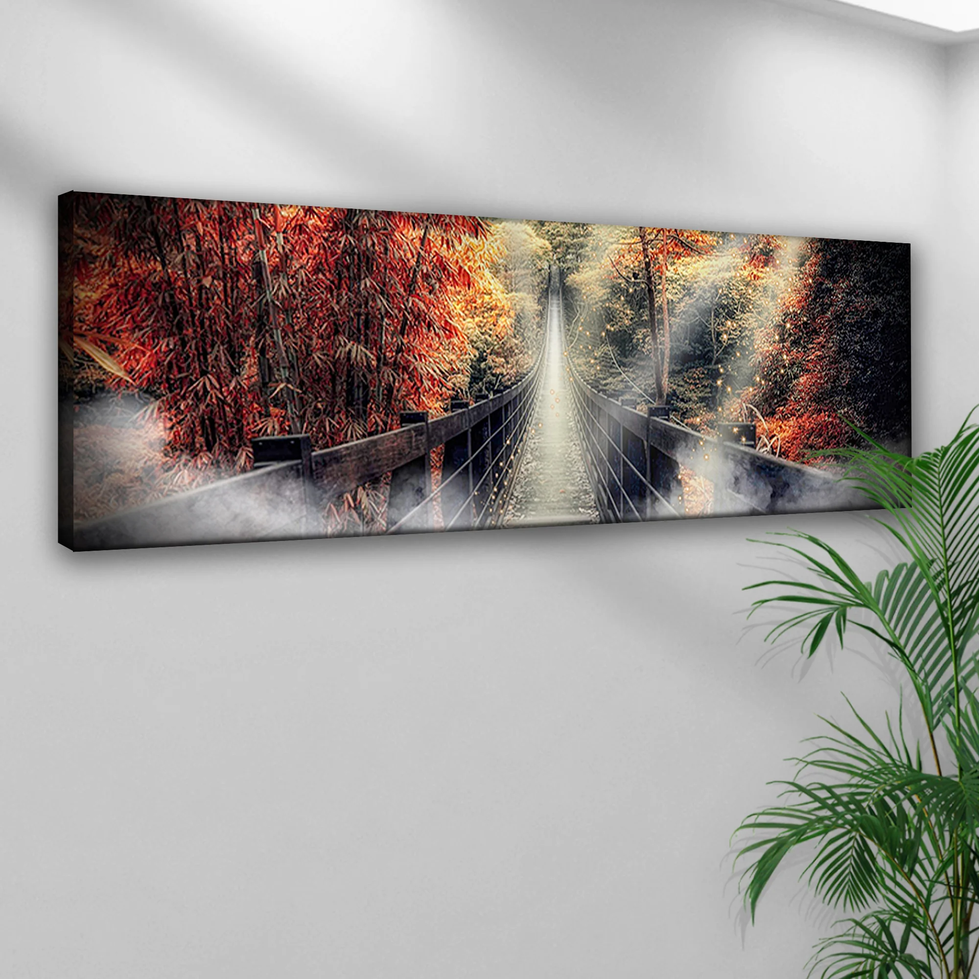 Autumn Walk On A Footbridge Canvas Wall Art - Image 3