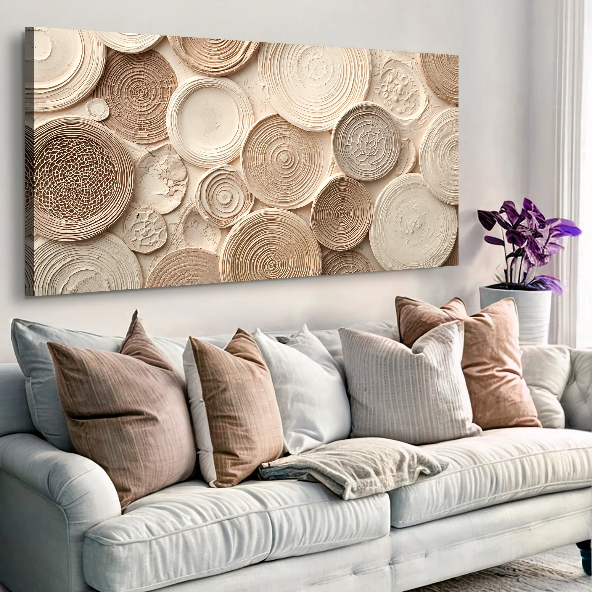 Beige Mirage Rings Abstract Wall Art - Image 2