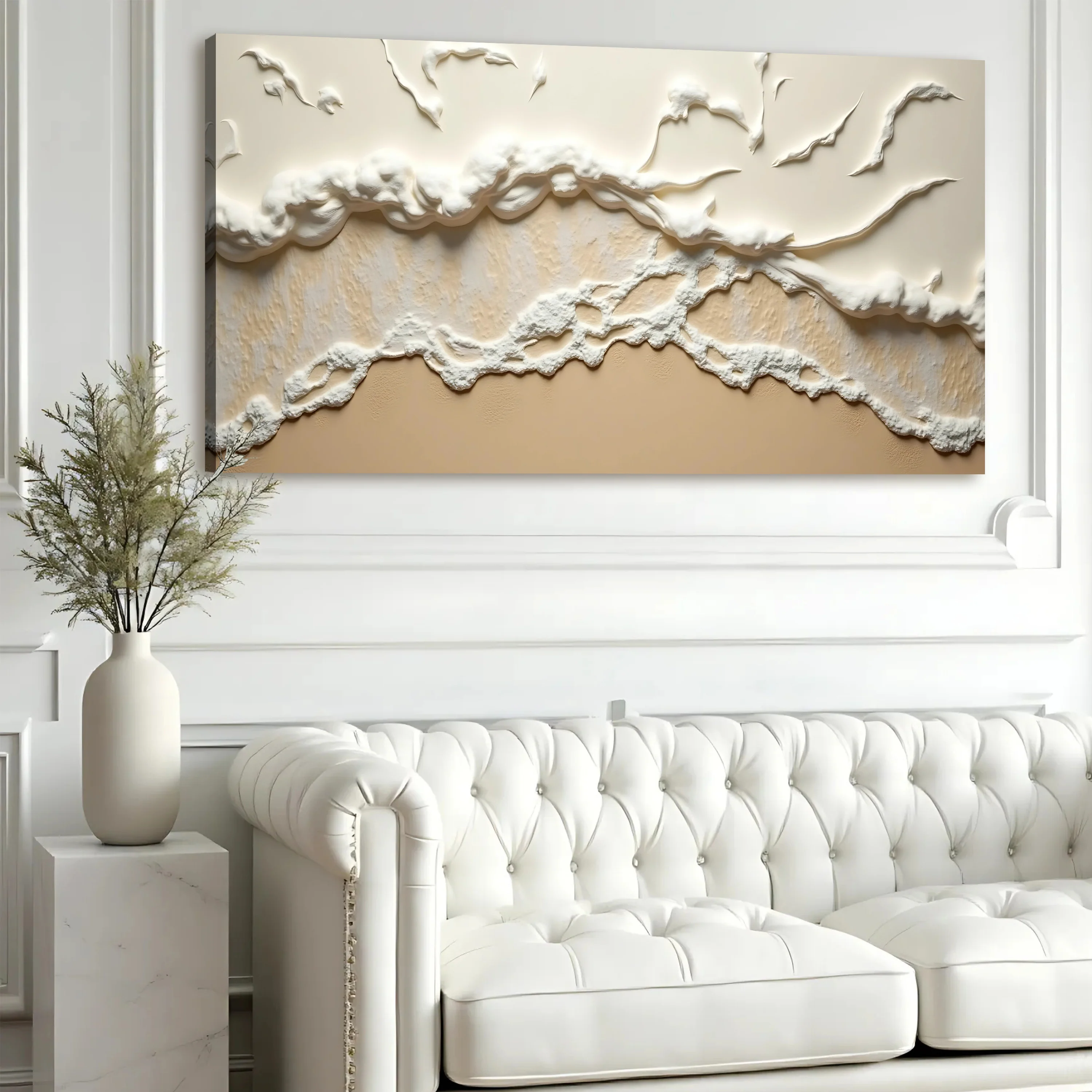 Beige Abstract Ocean Waves Wall Art - Image 5