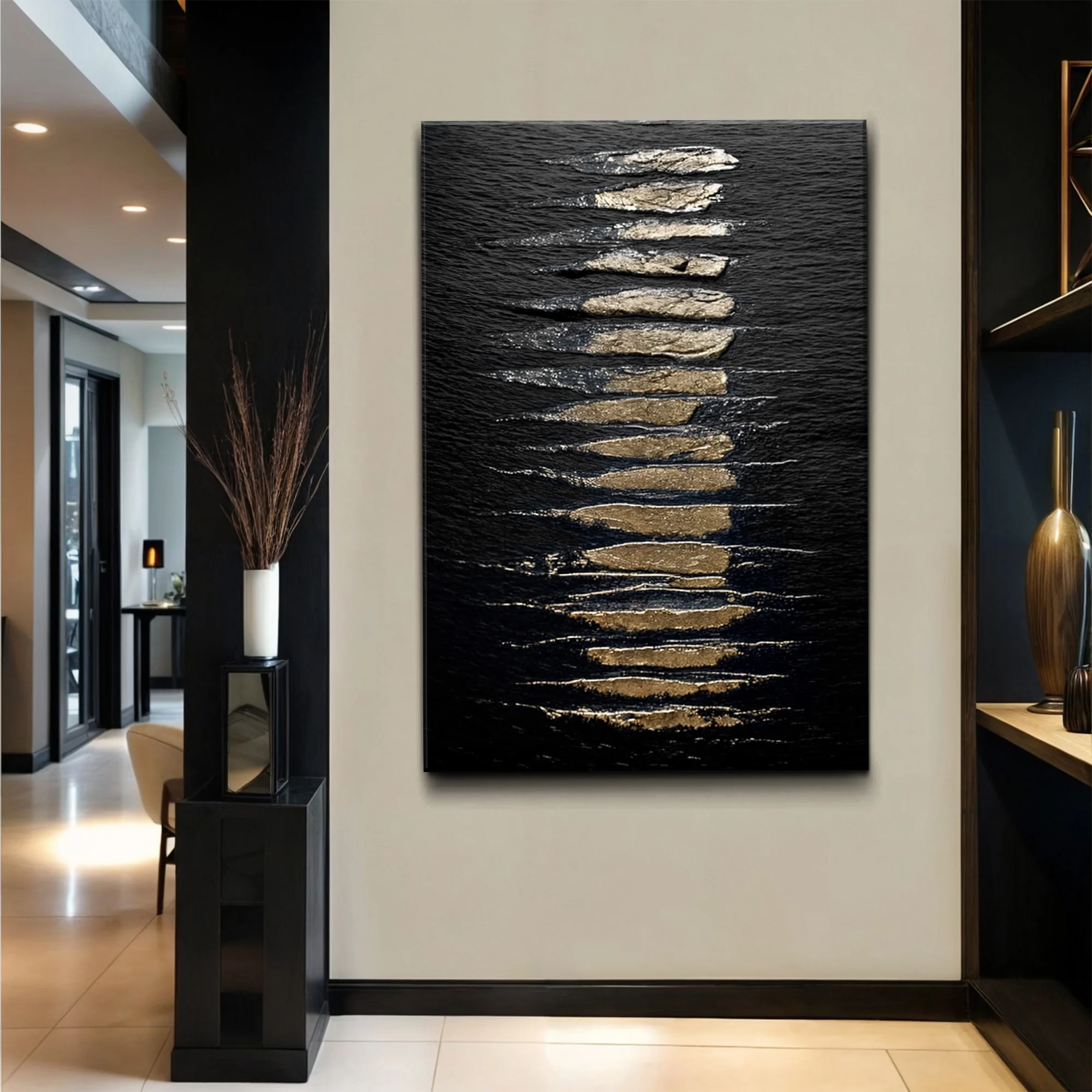 Black And Gold Abstract Minimalist Wall Art - Image 4