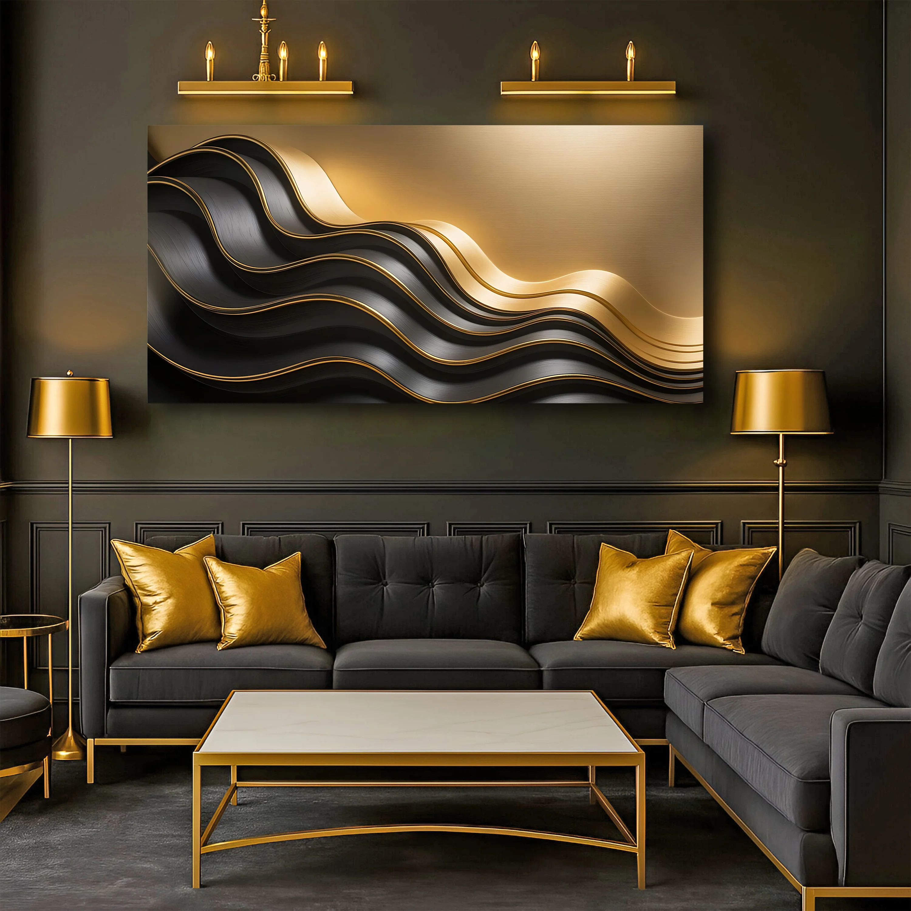 Black and Gold Minimalist Abstract Wall Art IV - Image 4