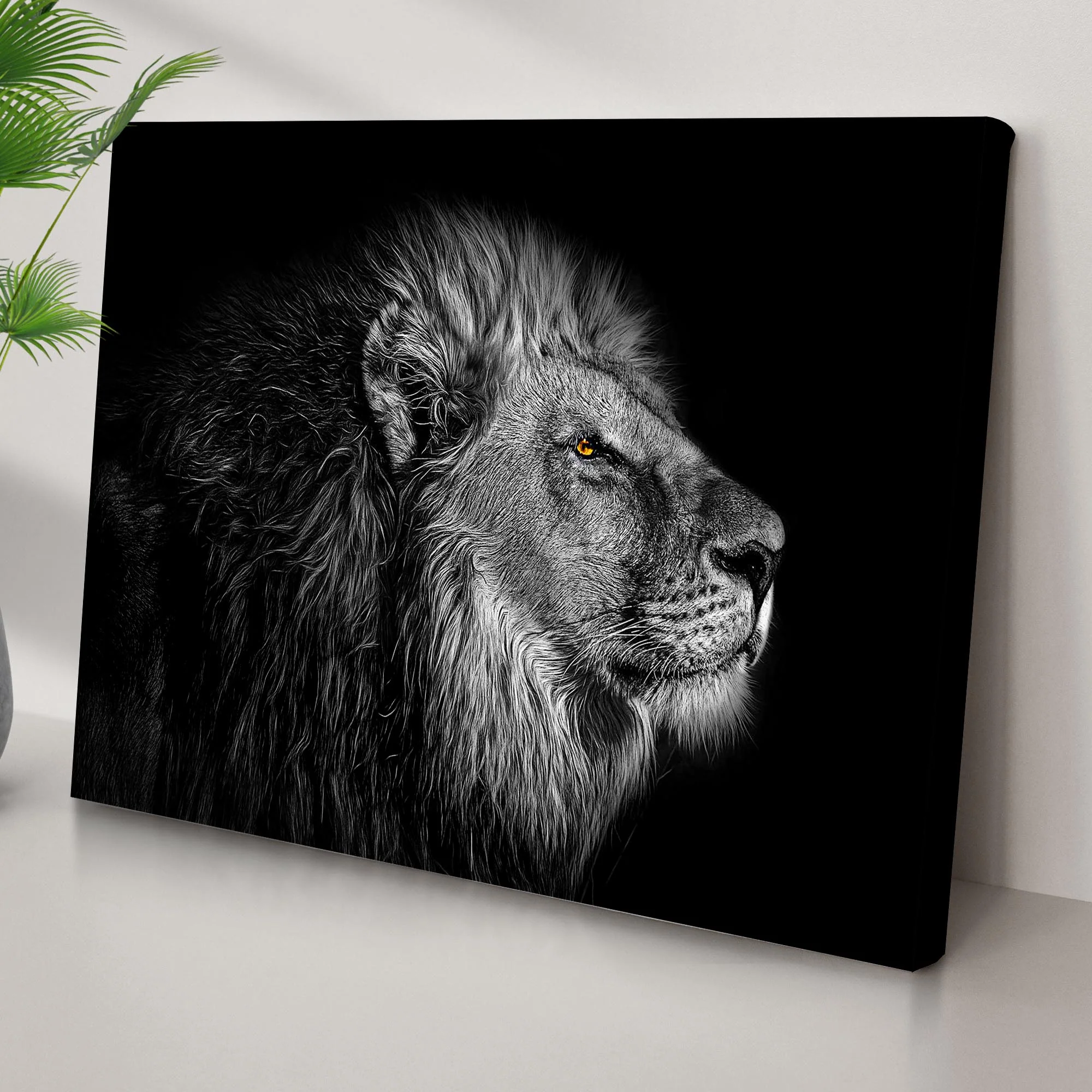 Black And White Lion Head Canvas Wall Art - Image 3