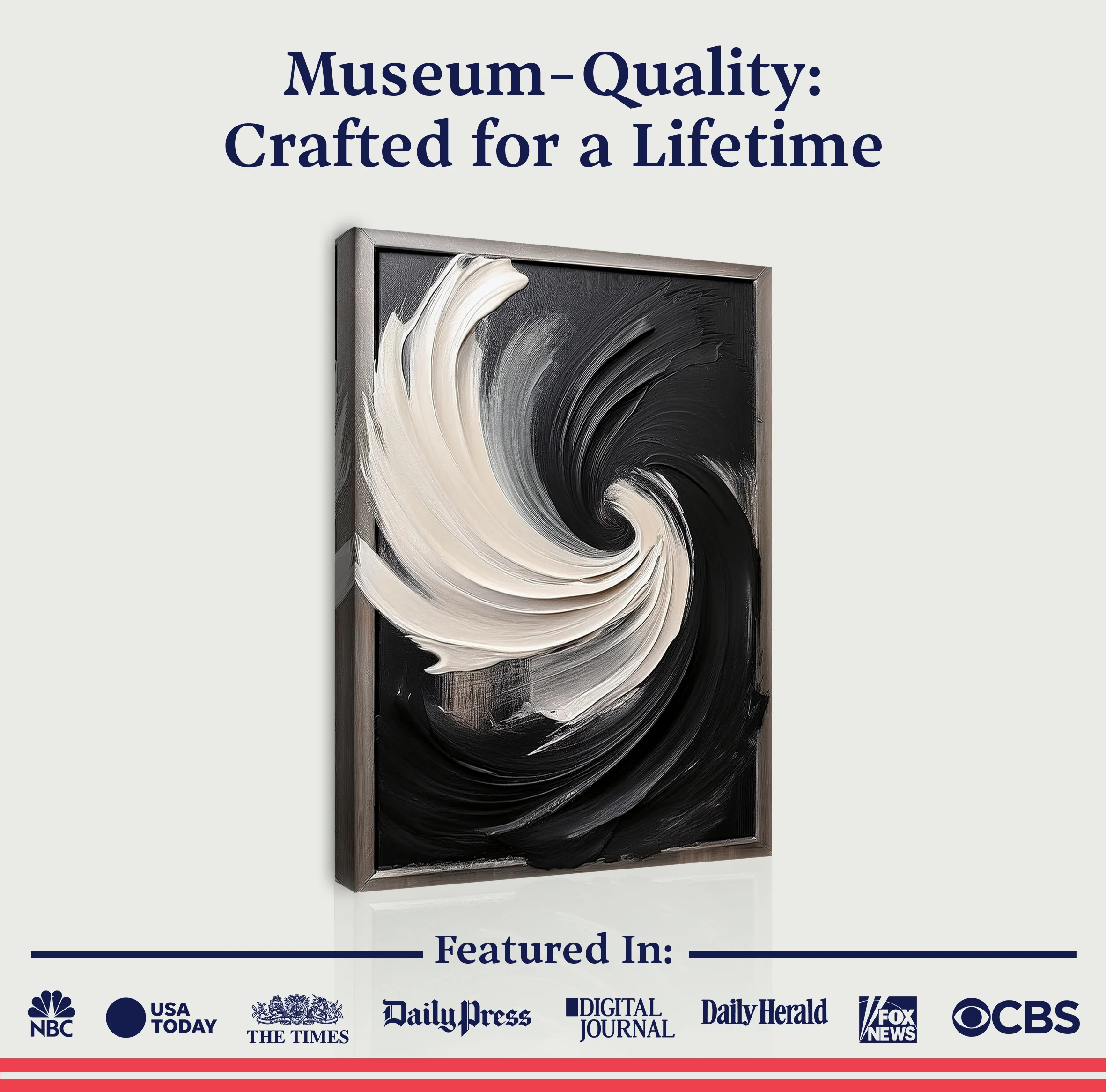 Black and White Vortex Abstract Wall Art - Image 6