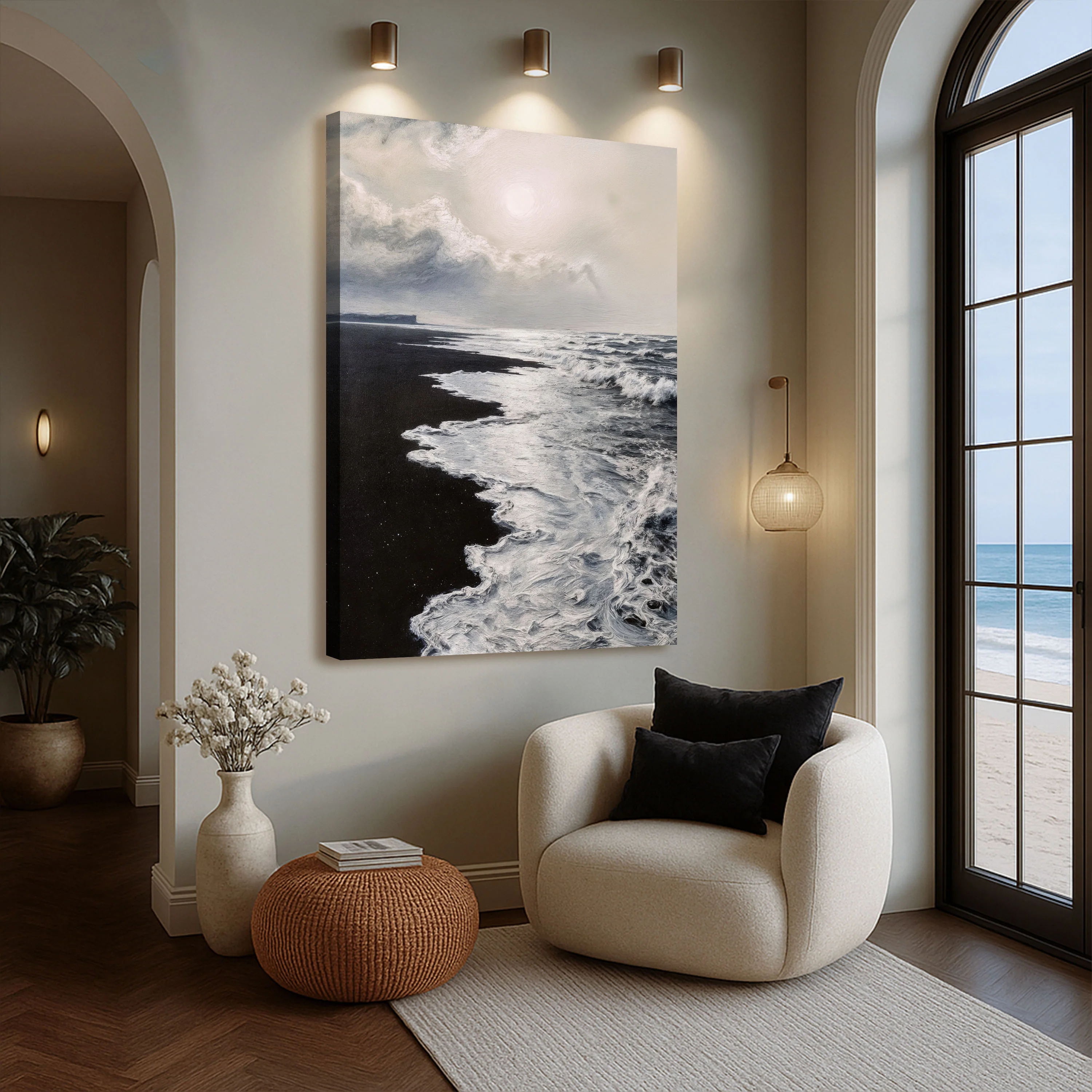 Black & White Waves Abstract  Wall Art - Image 2