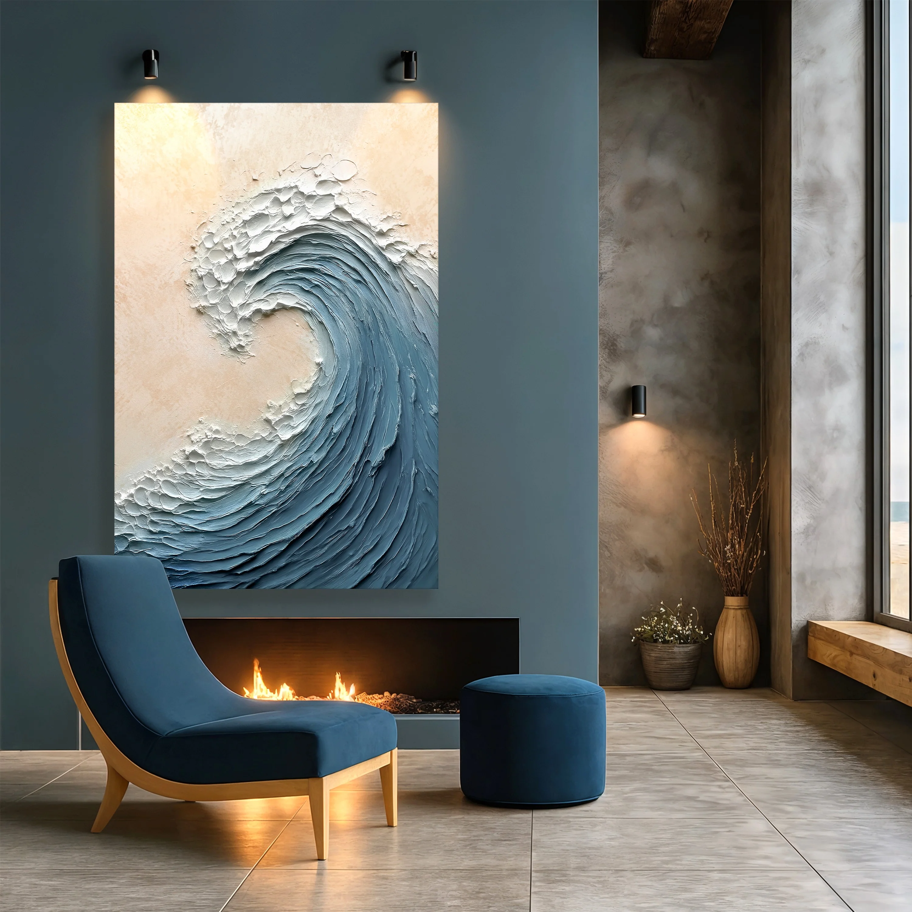 Blue Minimalist Beach Wave Wall Art - Image 5