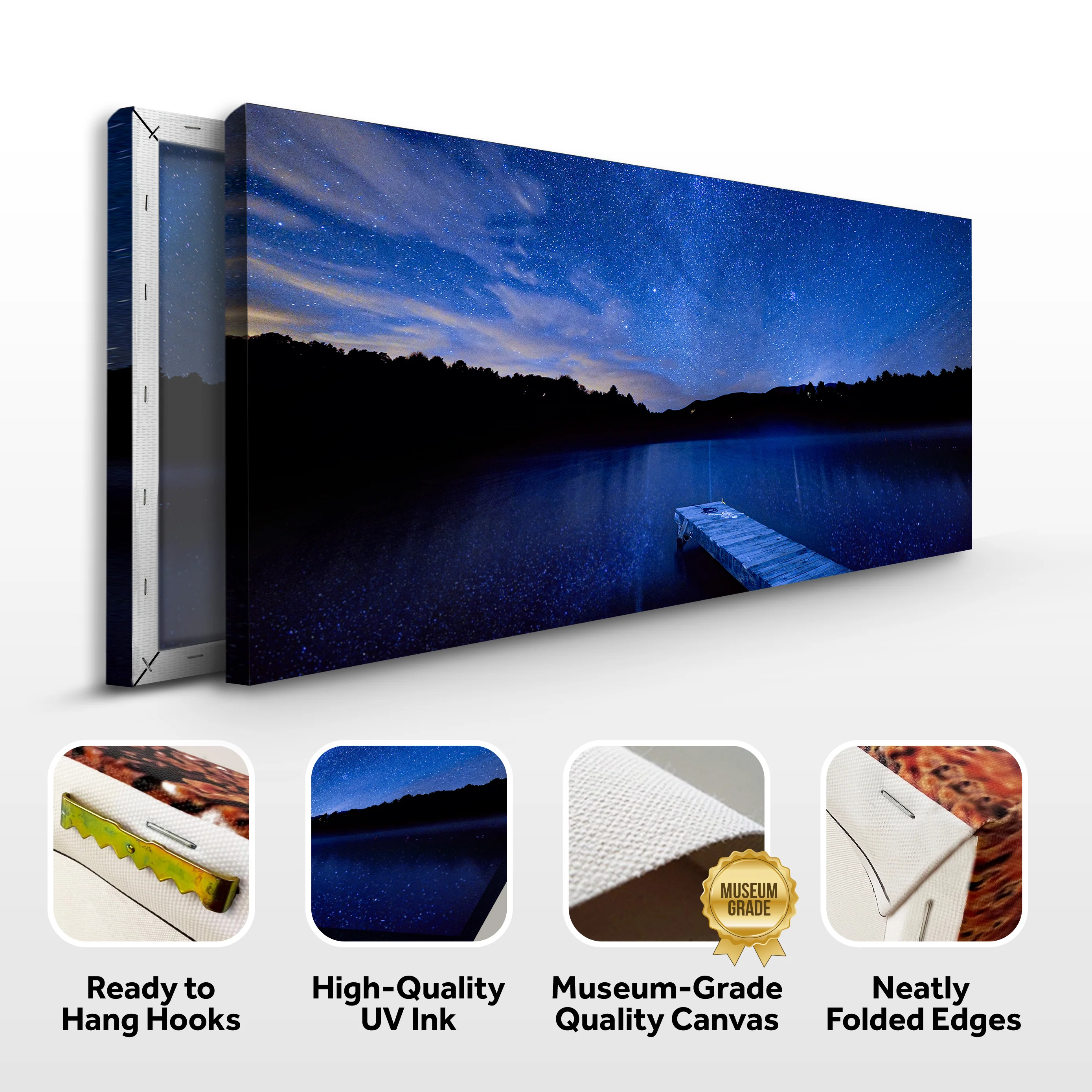 Blue Starry Night Lake Forest Canvas Wall Art - Image 4