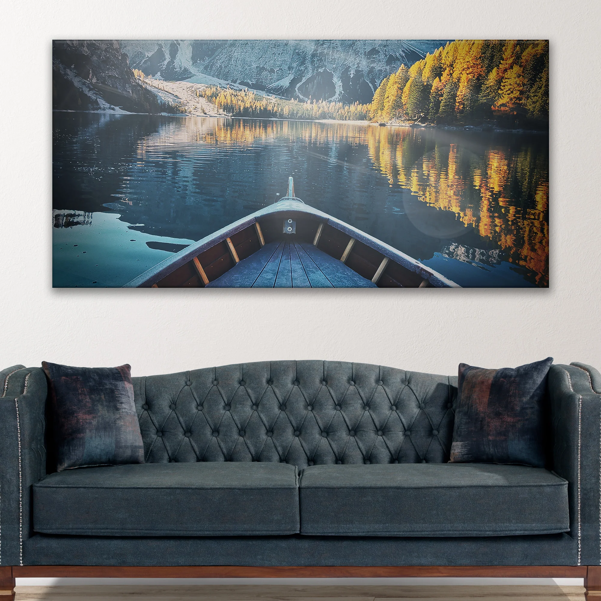 Boat View By The Lake Canvas Wall Art - Image 3