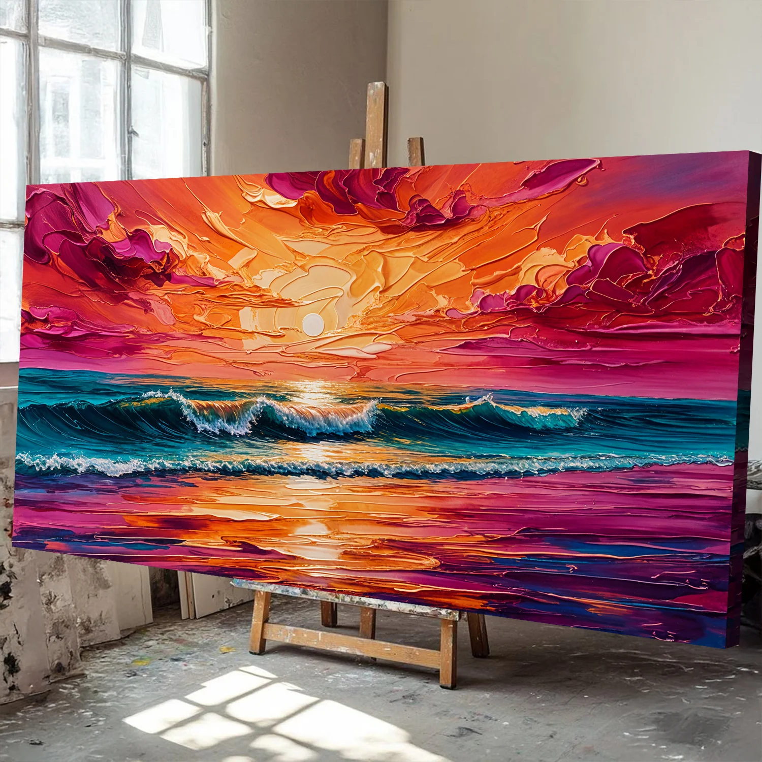 Coastal Sunset Impasto Wall Art - Image 4