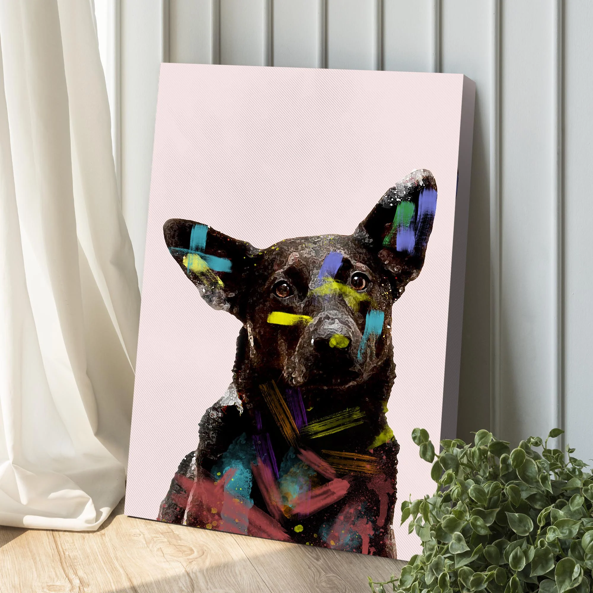 Colorful Black Dog Portrait Canvas Wall Art - Image 2