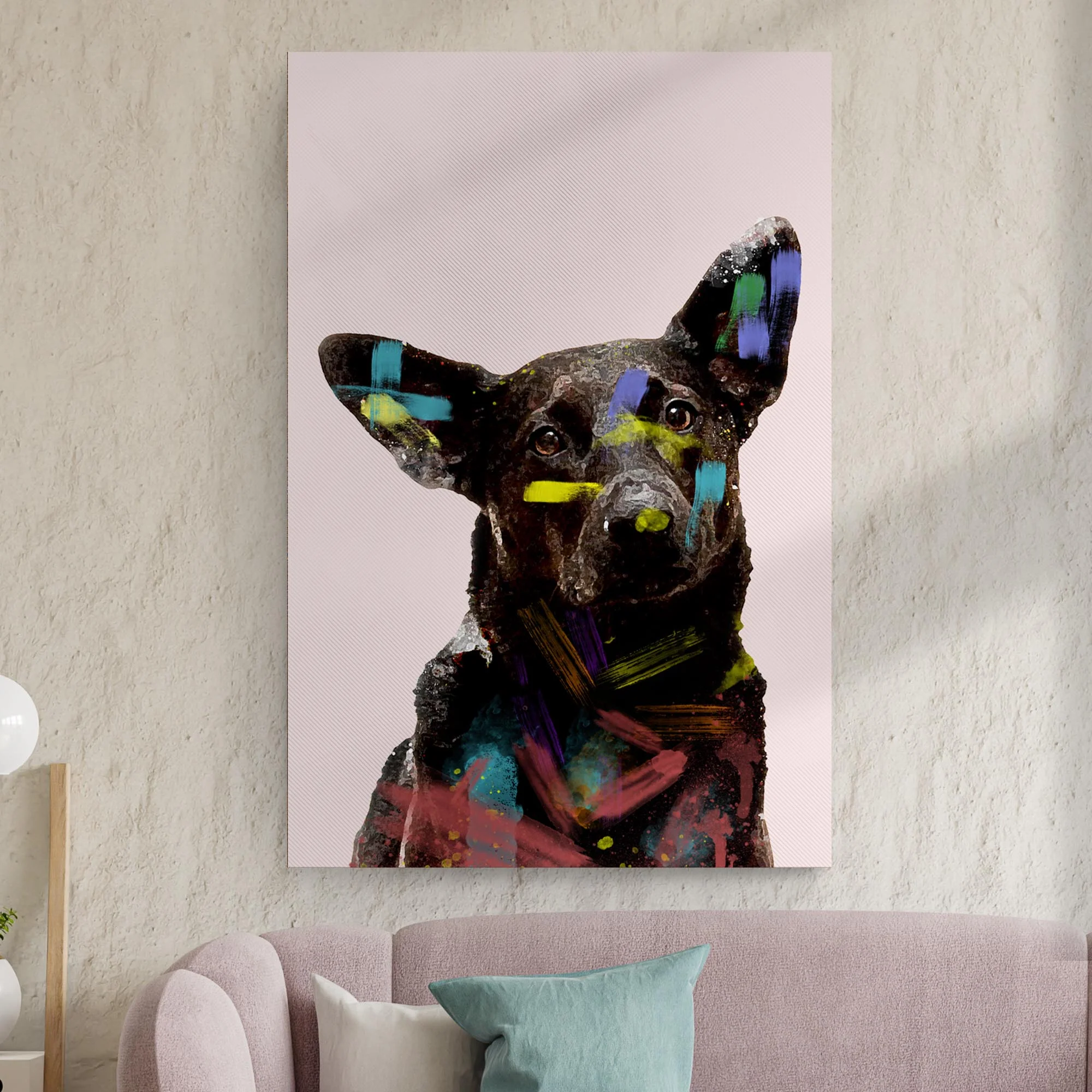 Colorful Black Dog Portrait Canvas Wall Art - Image 3