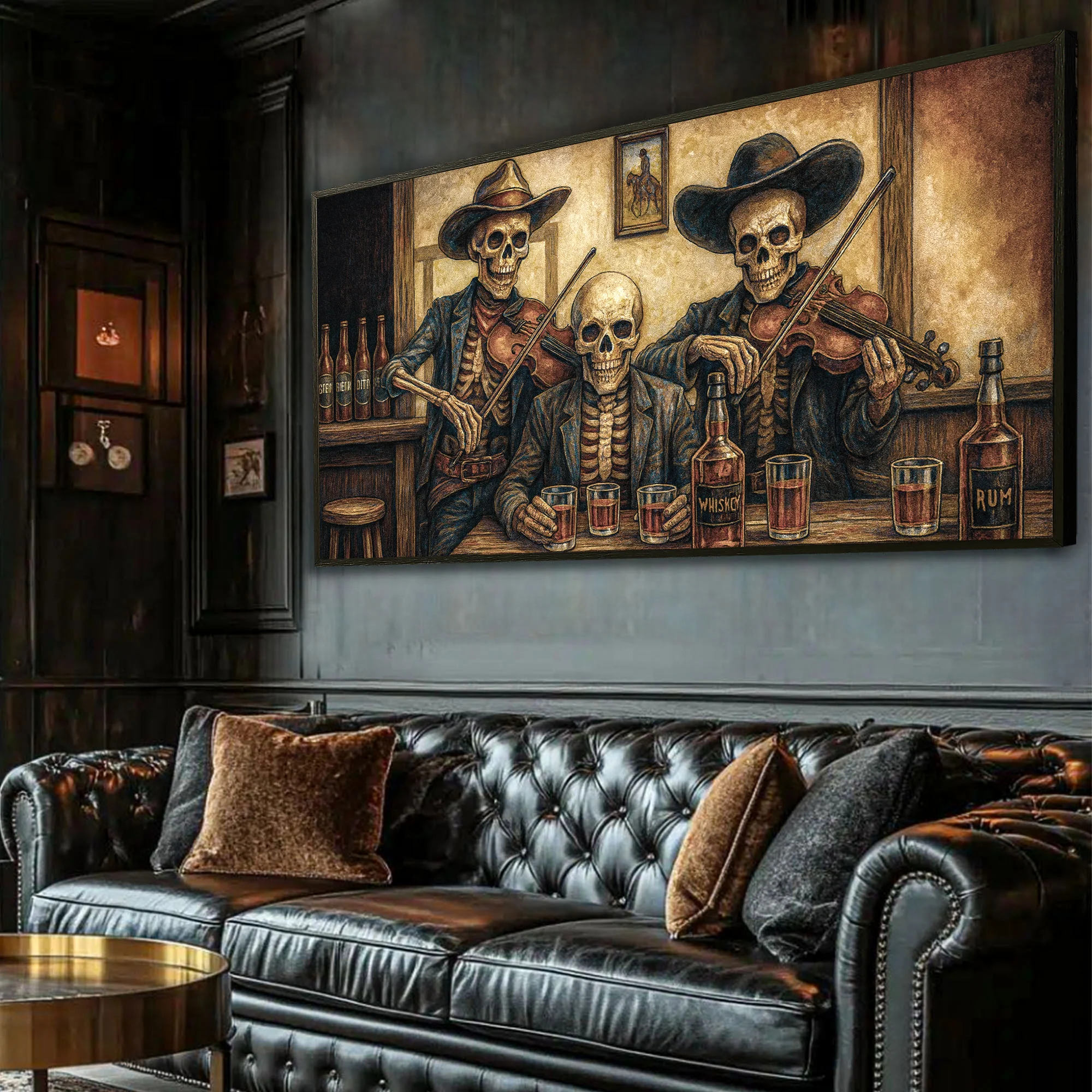 Cowboy Skeletons Western Bar Wall Art - Image 2