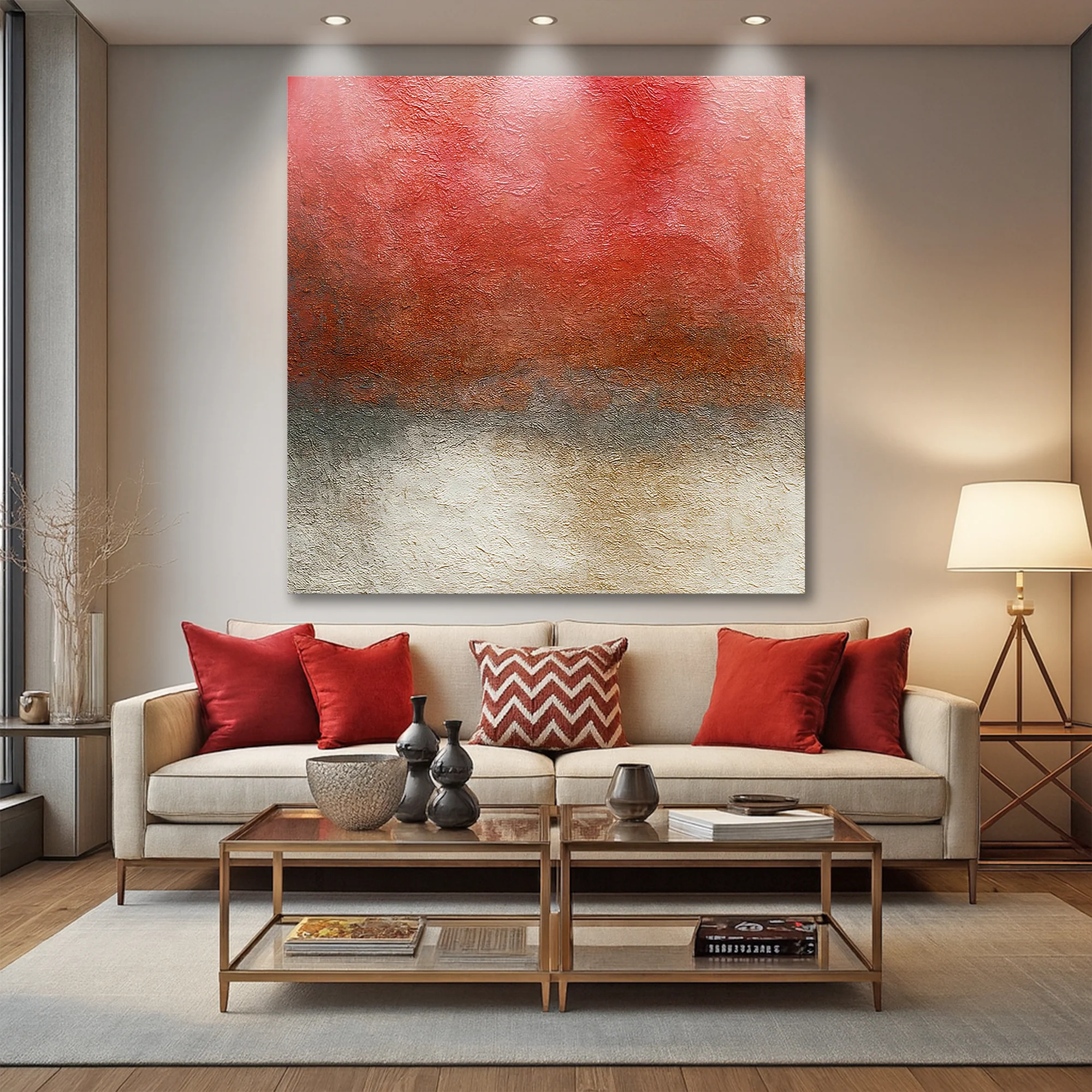 Crimson Horizon Abstract Wall Art - Image 4