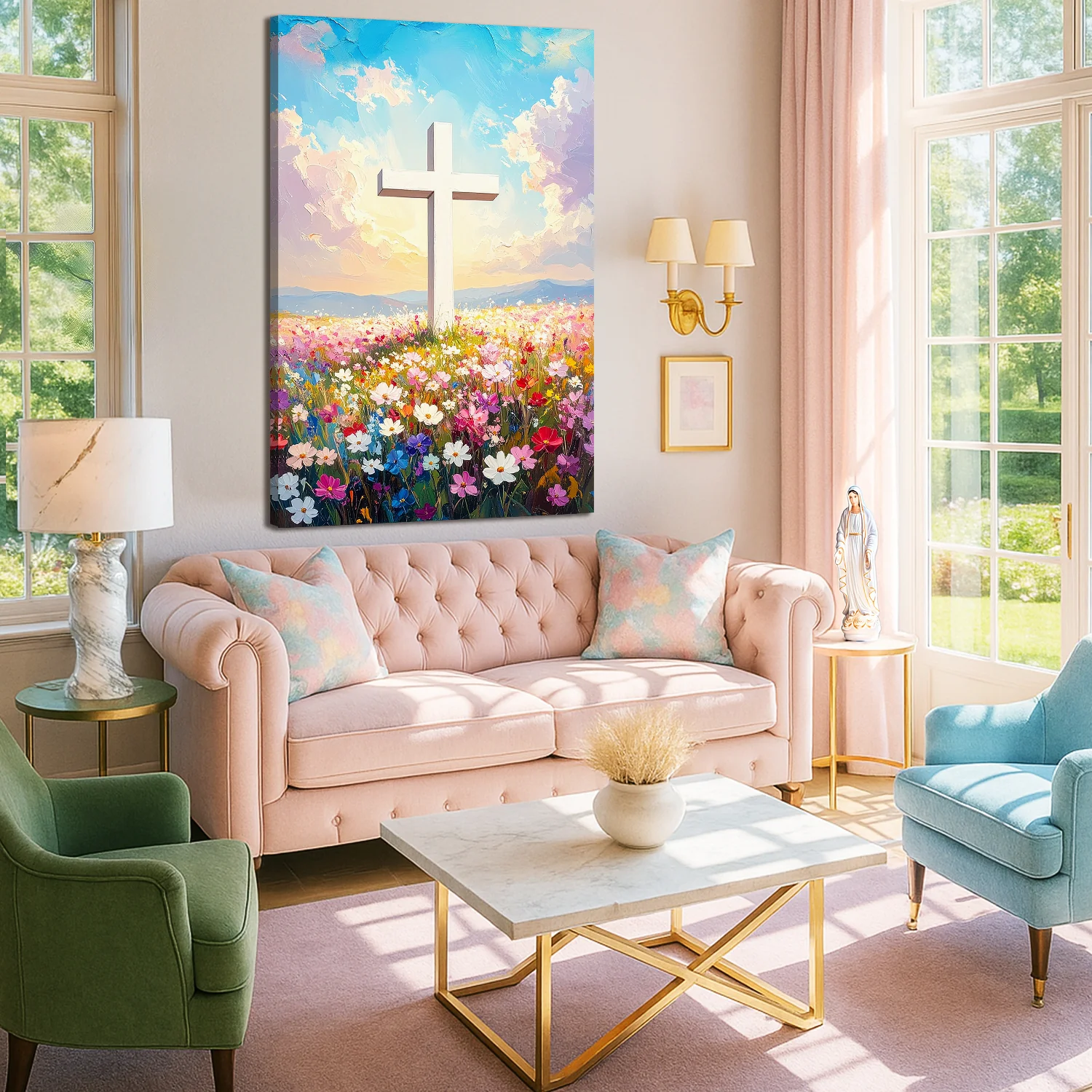 Cross Floral Field Faith Wall Art - Image 2