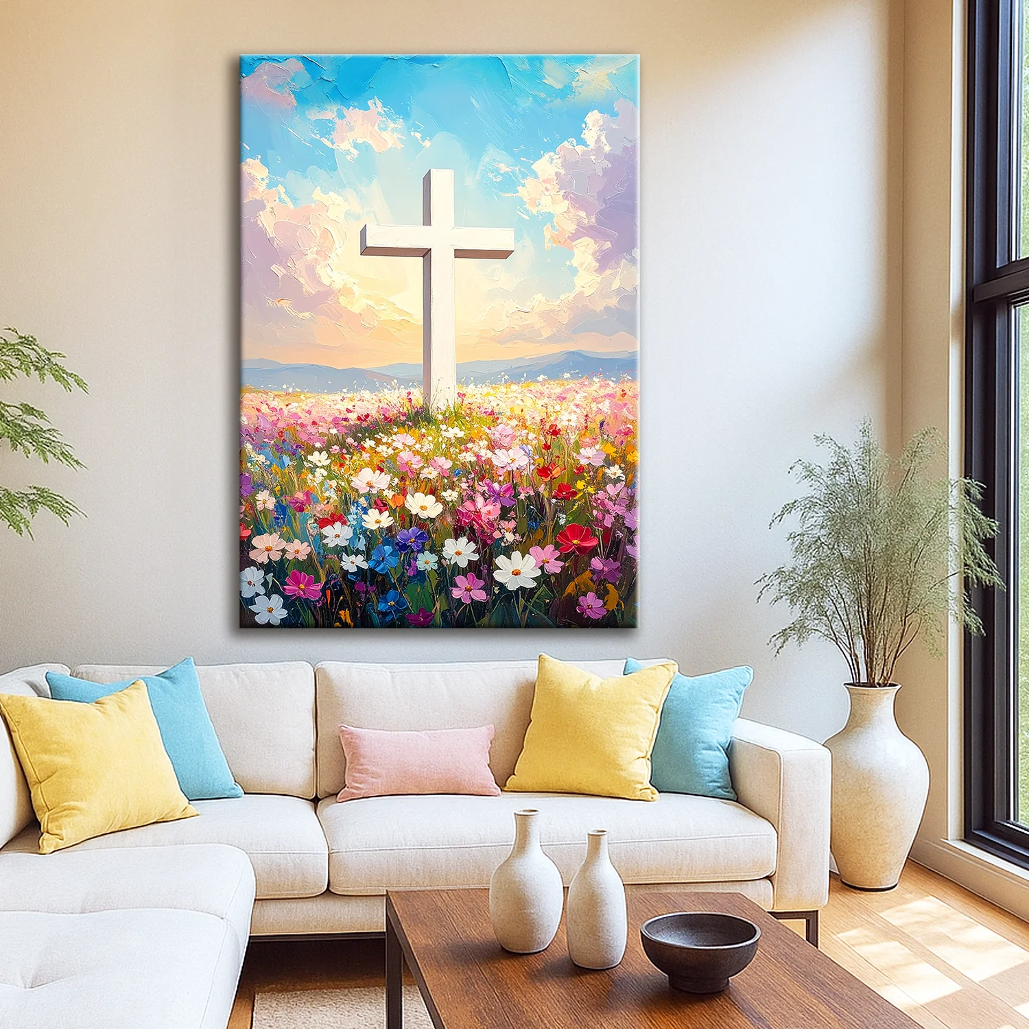 Cross Floral Field Faith Wall Art - Image 3