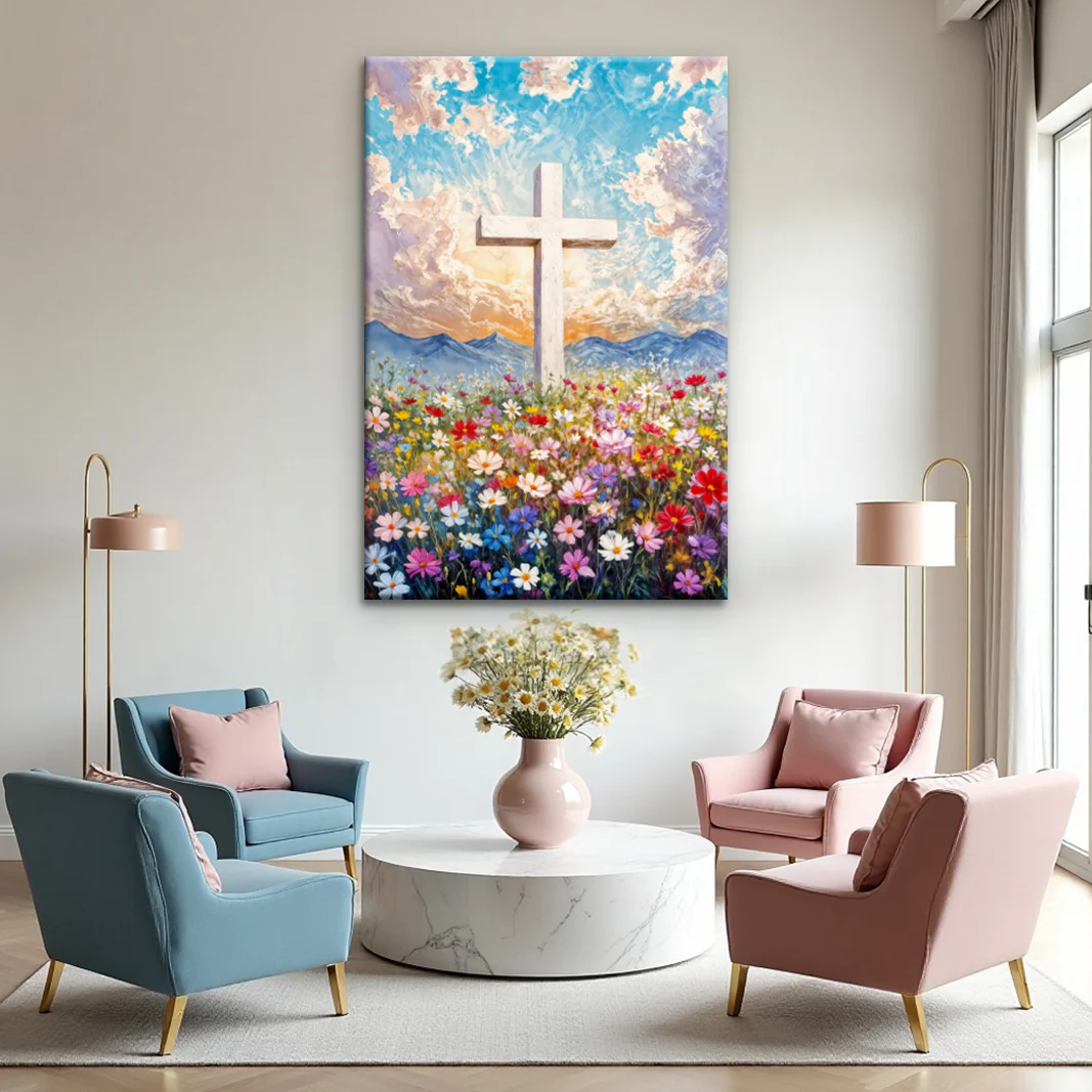 Cross Floral Field Faith Wall Art II - Image 3