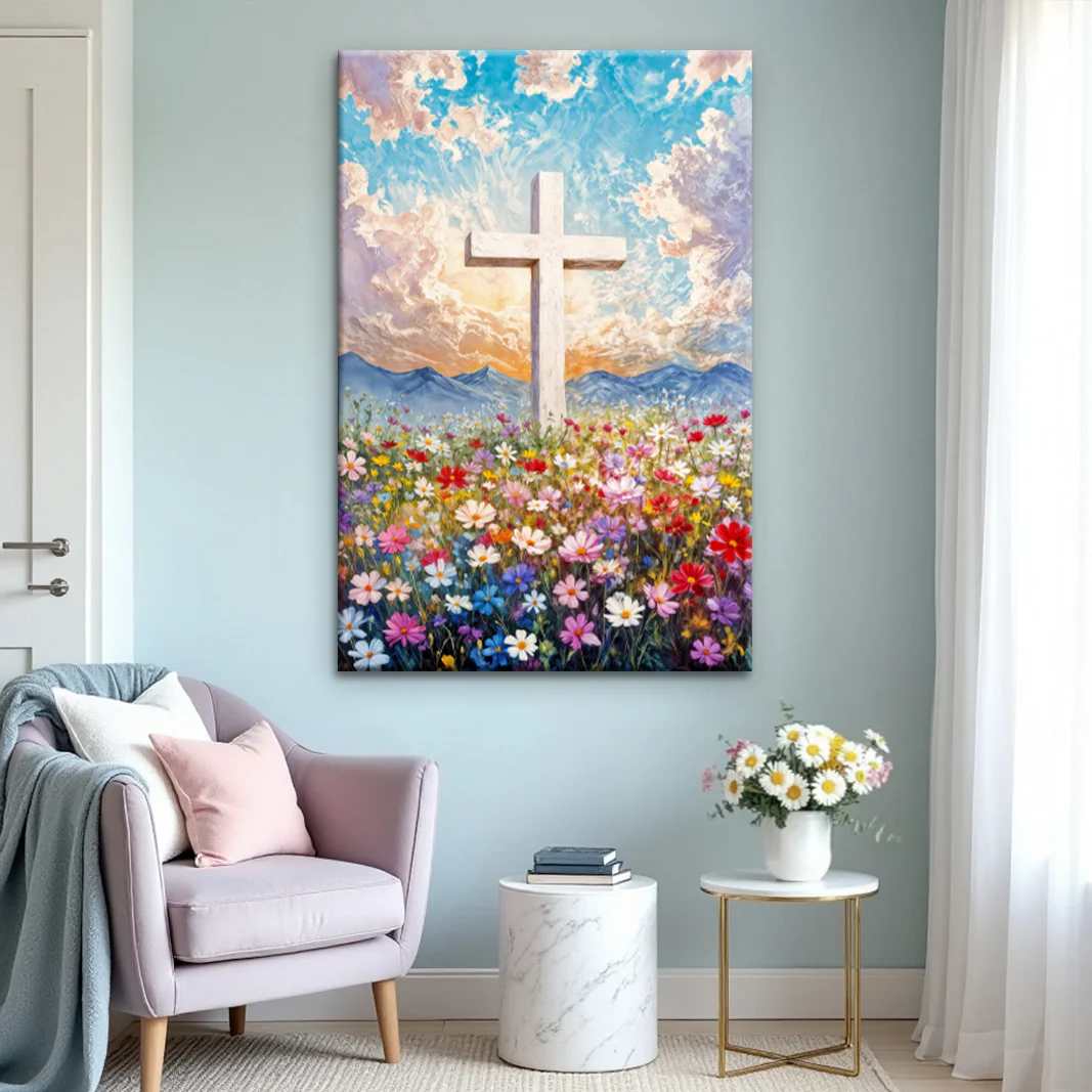 Cross Floral Field Faith Wall Art II - Image 4