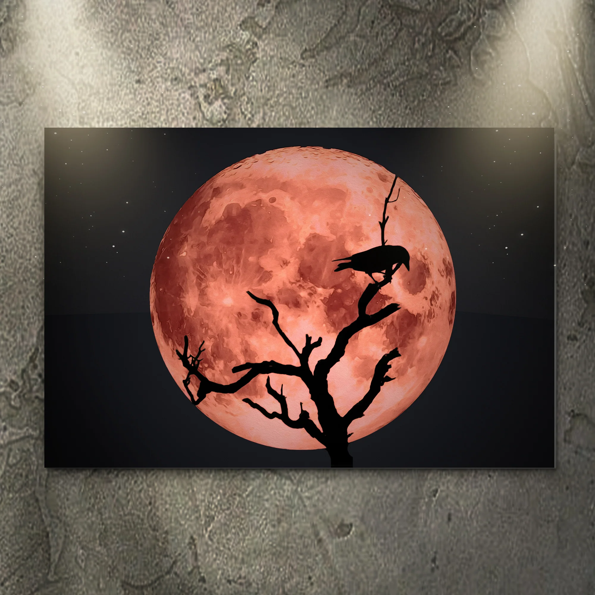 Crow And Blood Moon Canvas Wall Art - Image 2