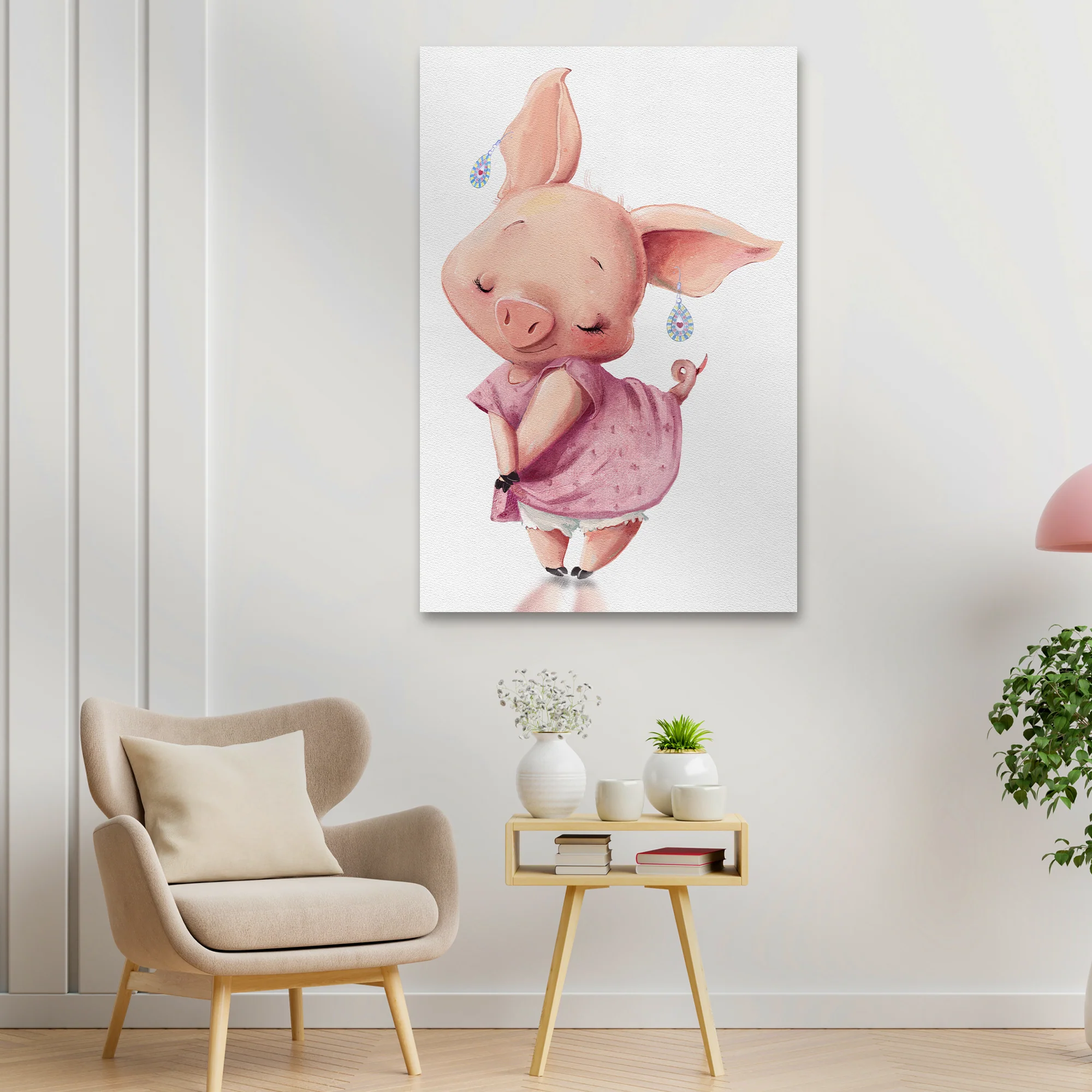 Cute Lady Pig Canvas Wall Art - Image 3