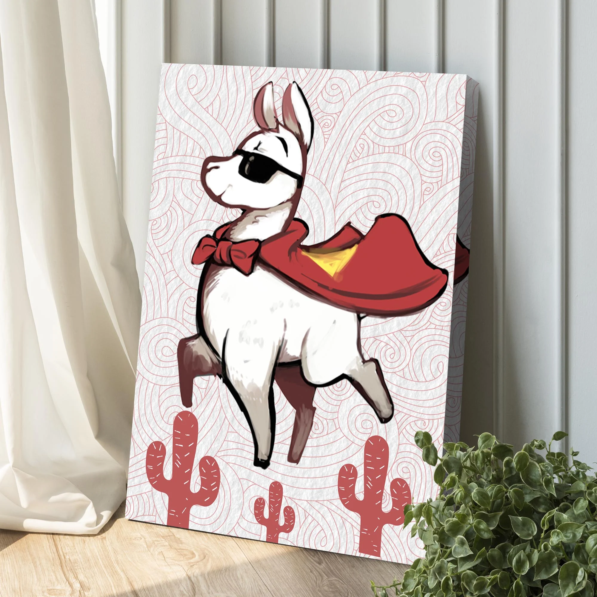 Cute Superhero Llama Portrait Canvas Wall Art - Image 2