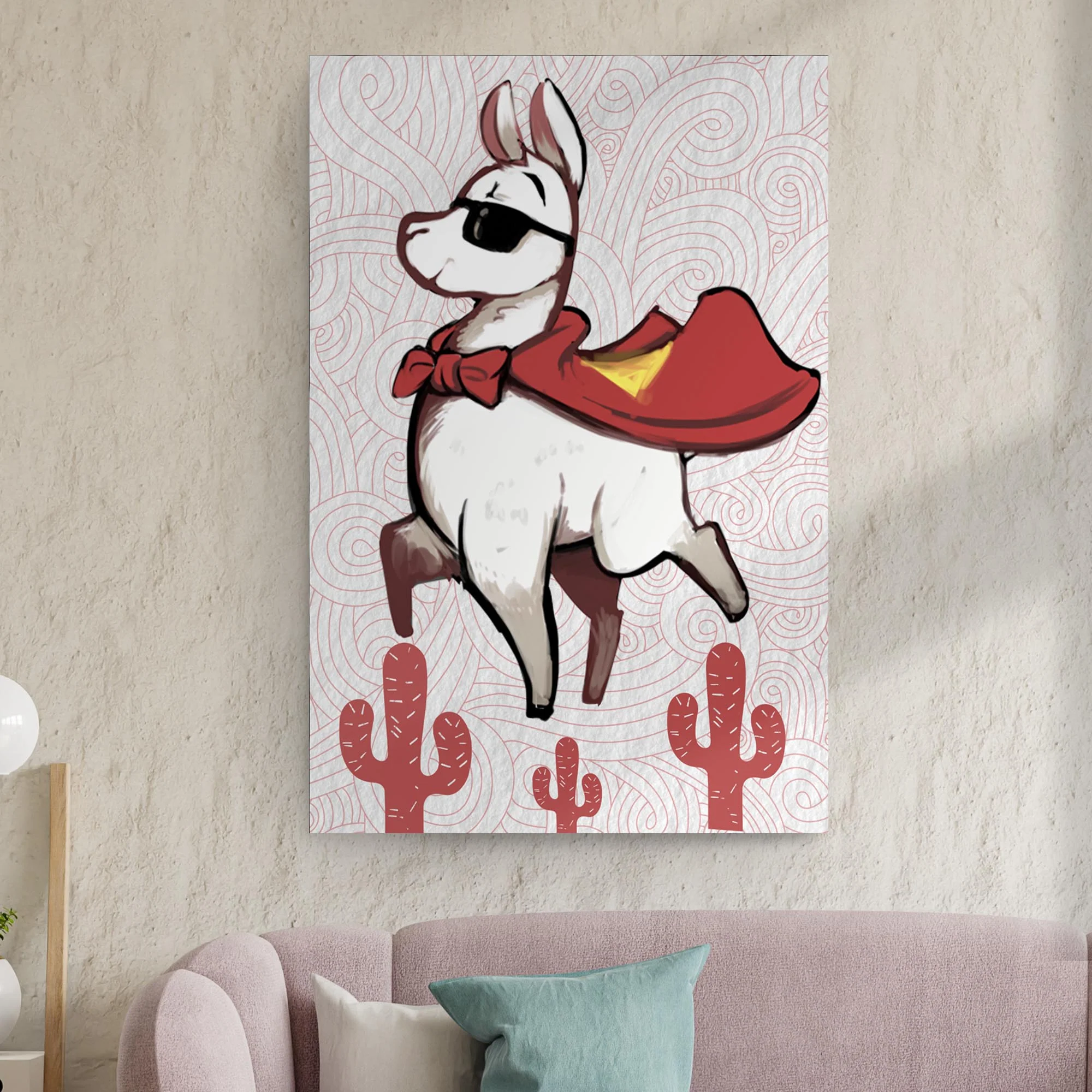 Cute Superhero Llama Portrait Canvas Wall Art - Image 3