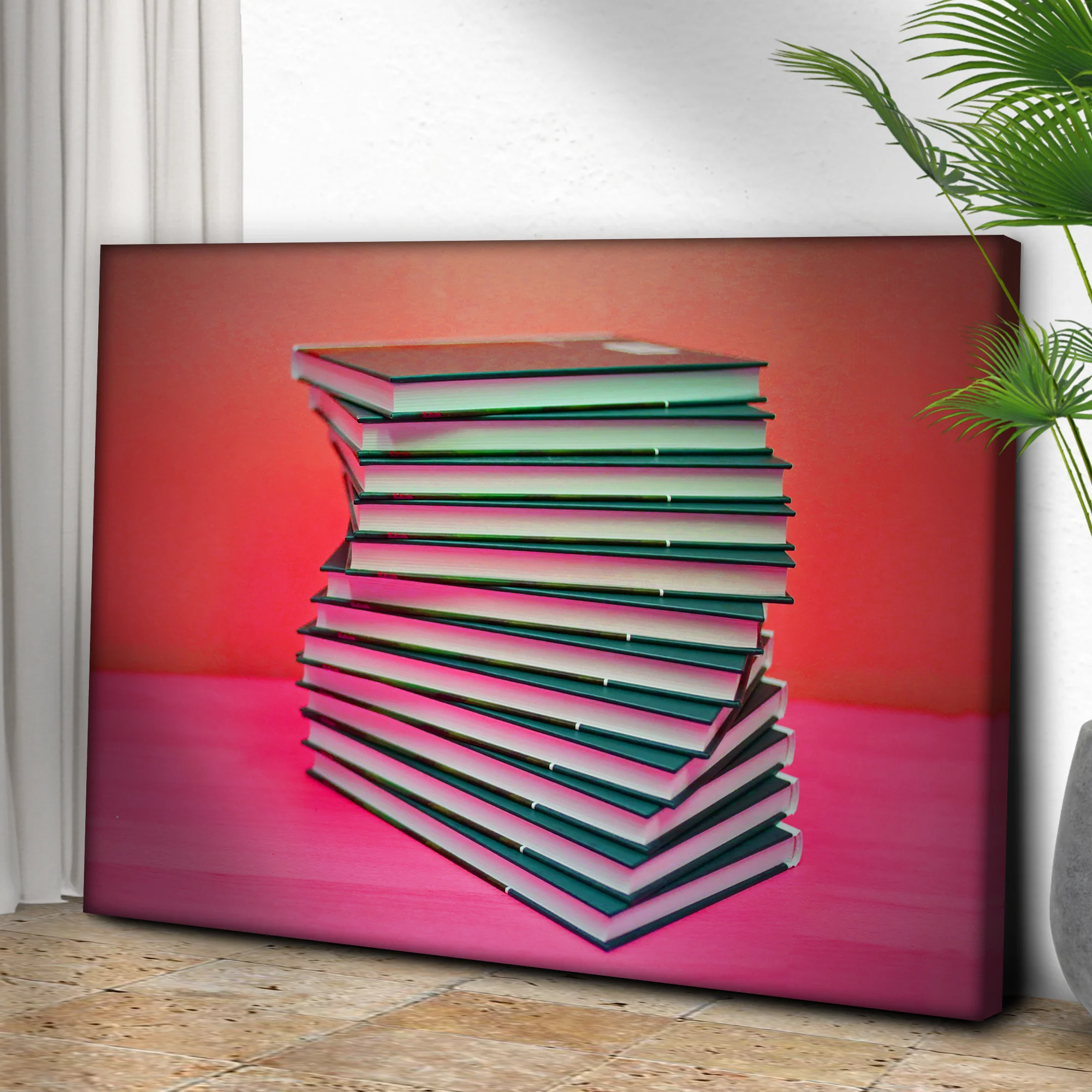 Decor Elements Books Pantone Coral Canvas Wall Art - Image 3