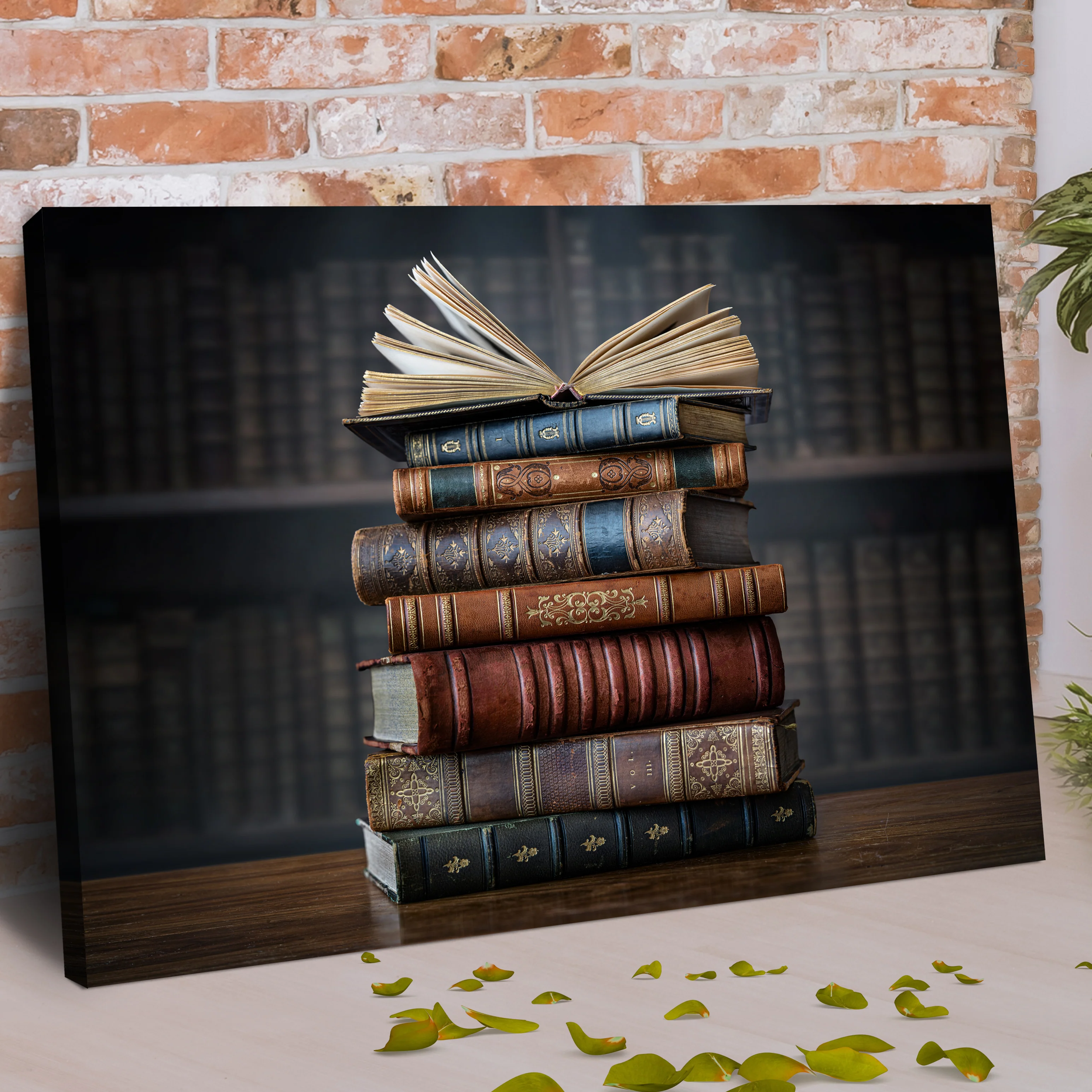 Decor Elements Books Stacked Canvas Wall Art - Image 3