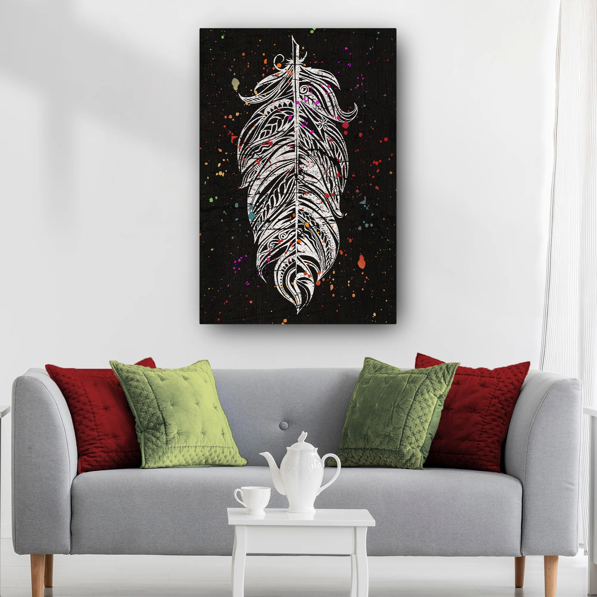 Decor Elements Feather White Boho Canvas Wall Art