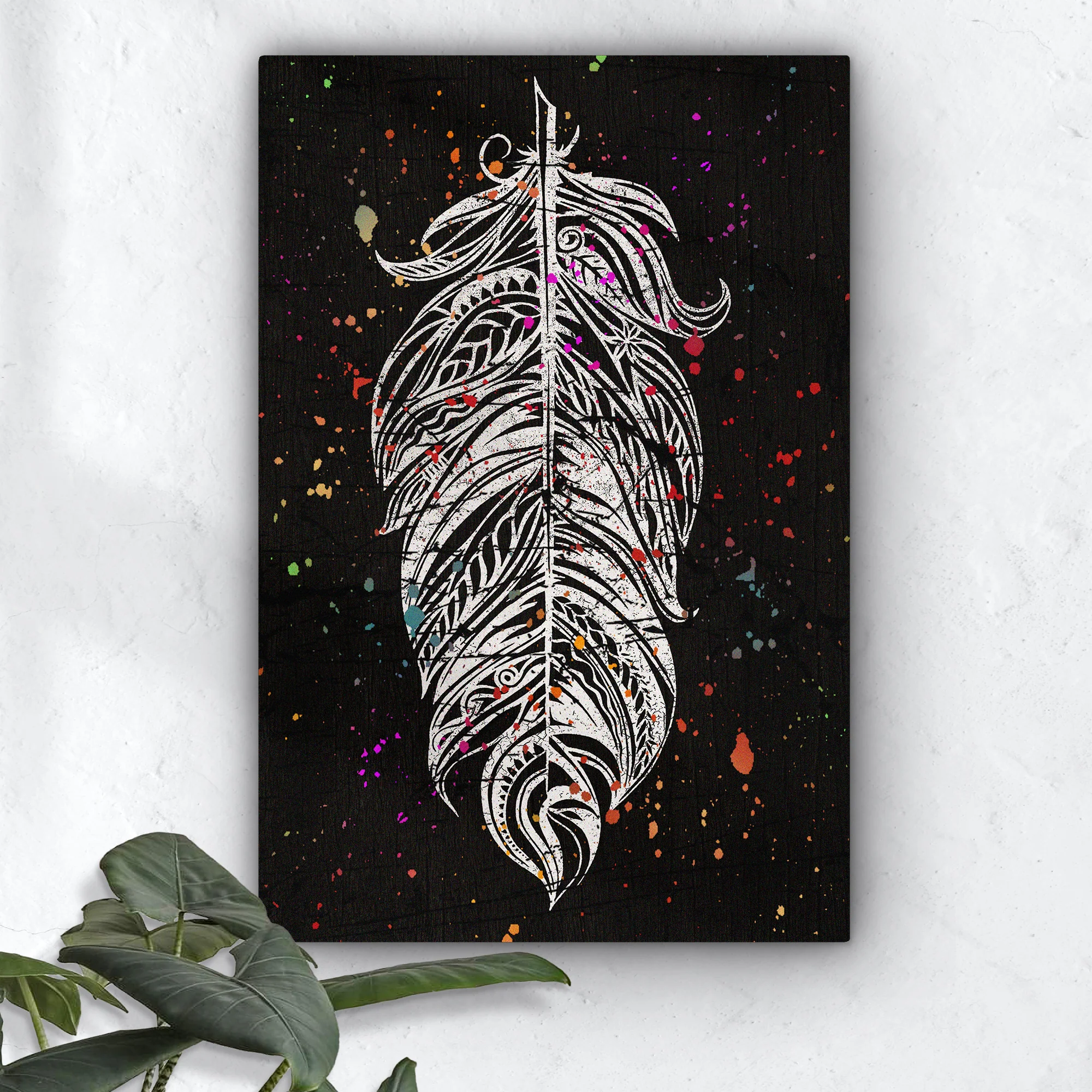 Decor Elements Feather White Boho Canvas Wall Art - Image 2