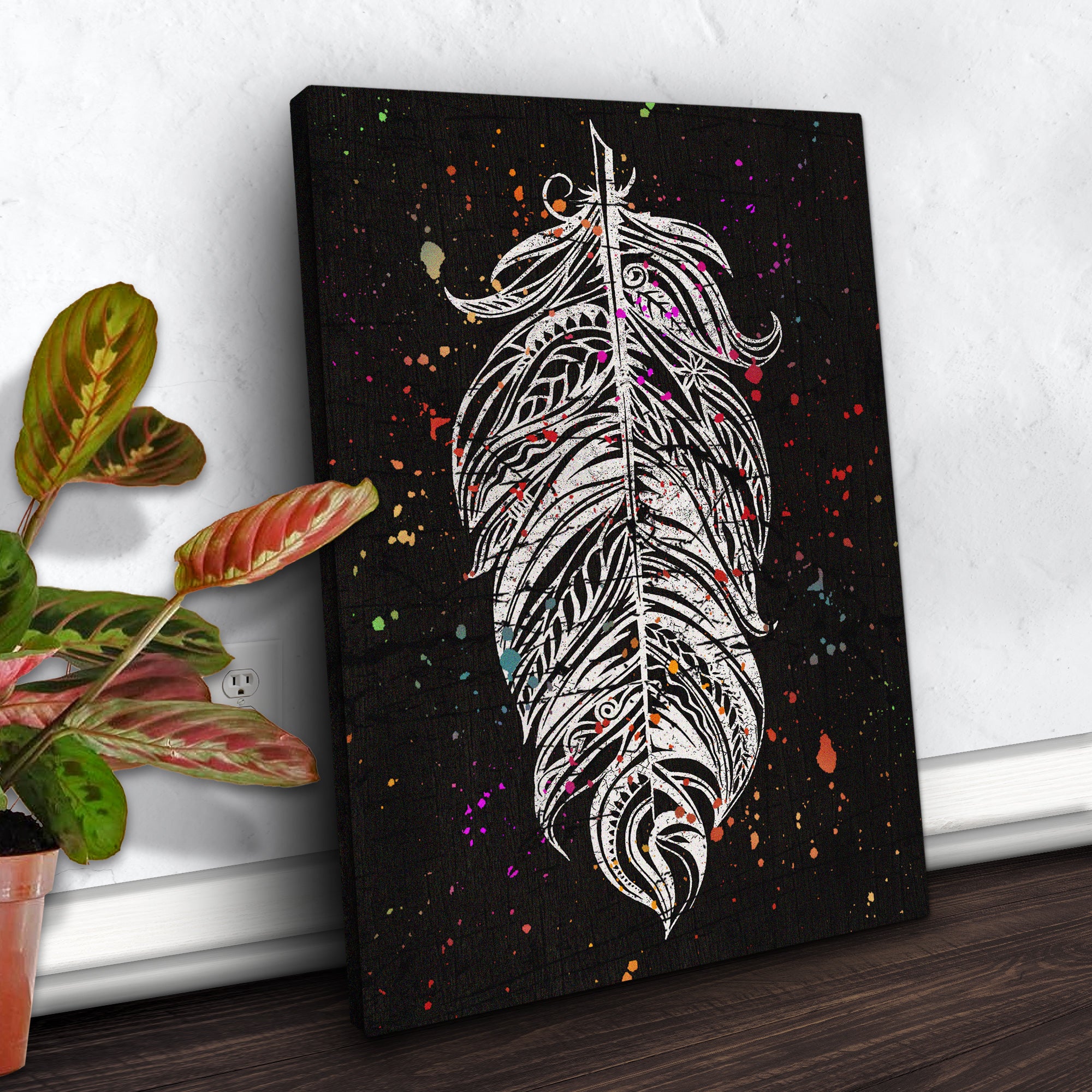 Decor Elements Feather White Boho Canvas Wall Art - Image 3
