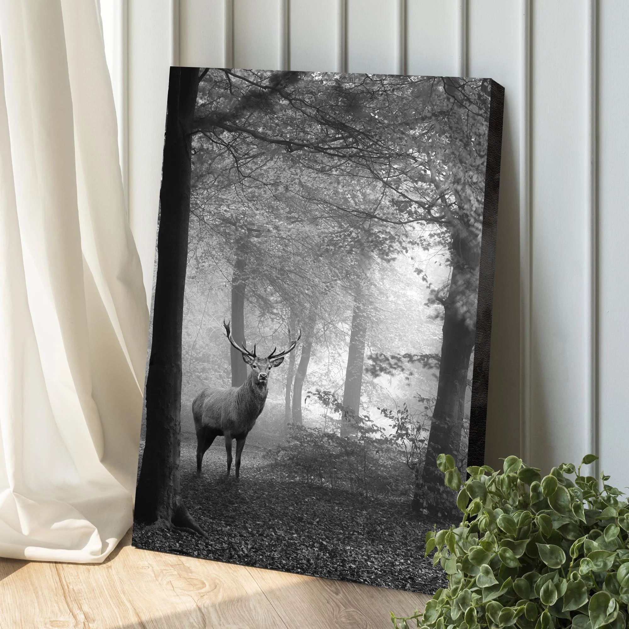 Deer In Foggy Forest Canvas Wall Art - Image 2