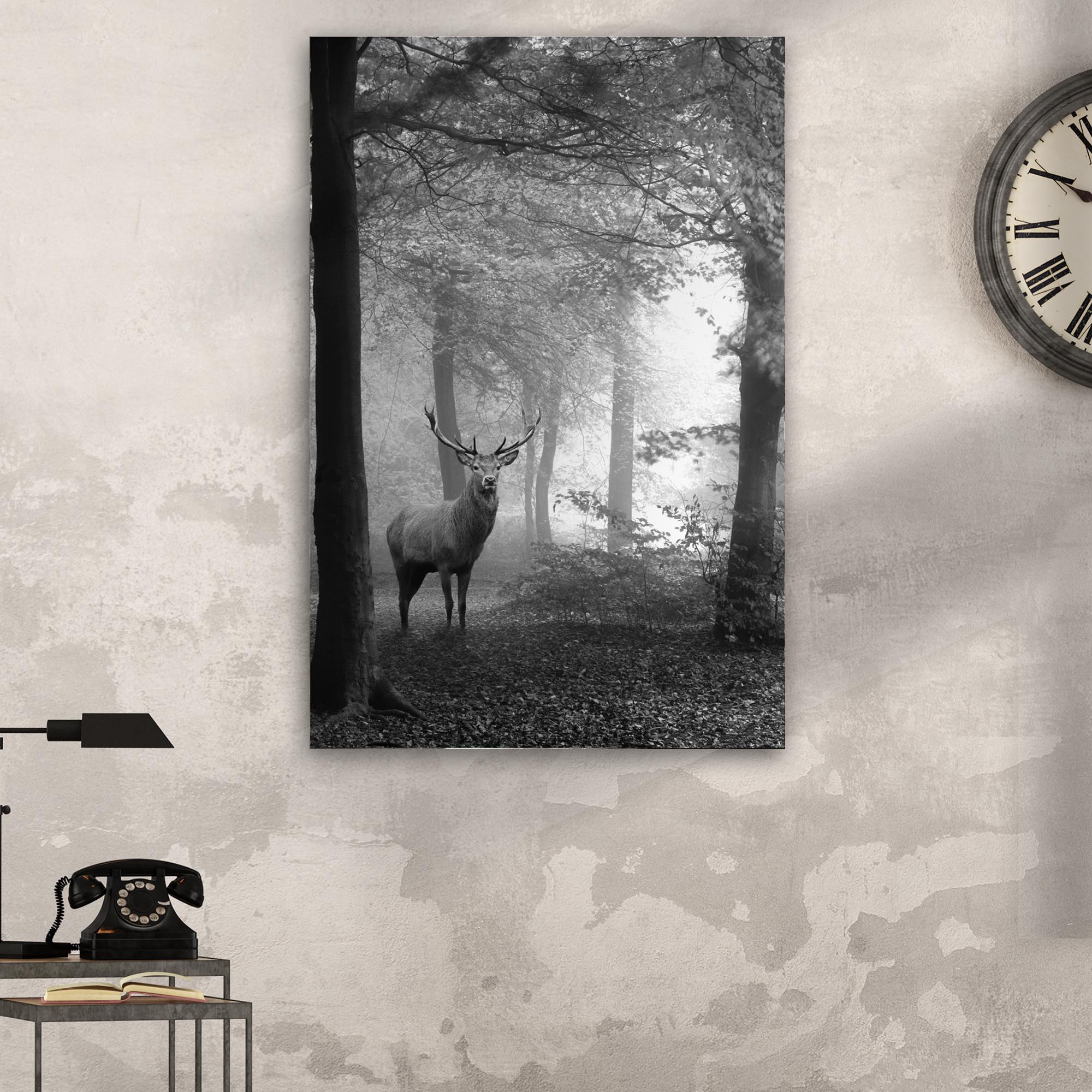 Deer In Foggy Forest Canvas Wall Art - Image 3