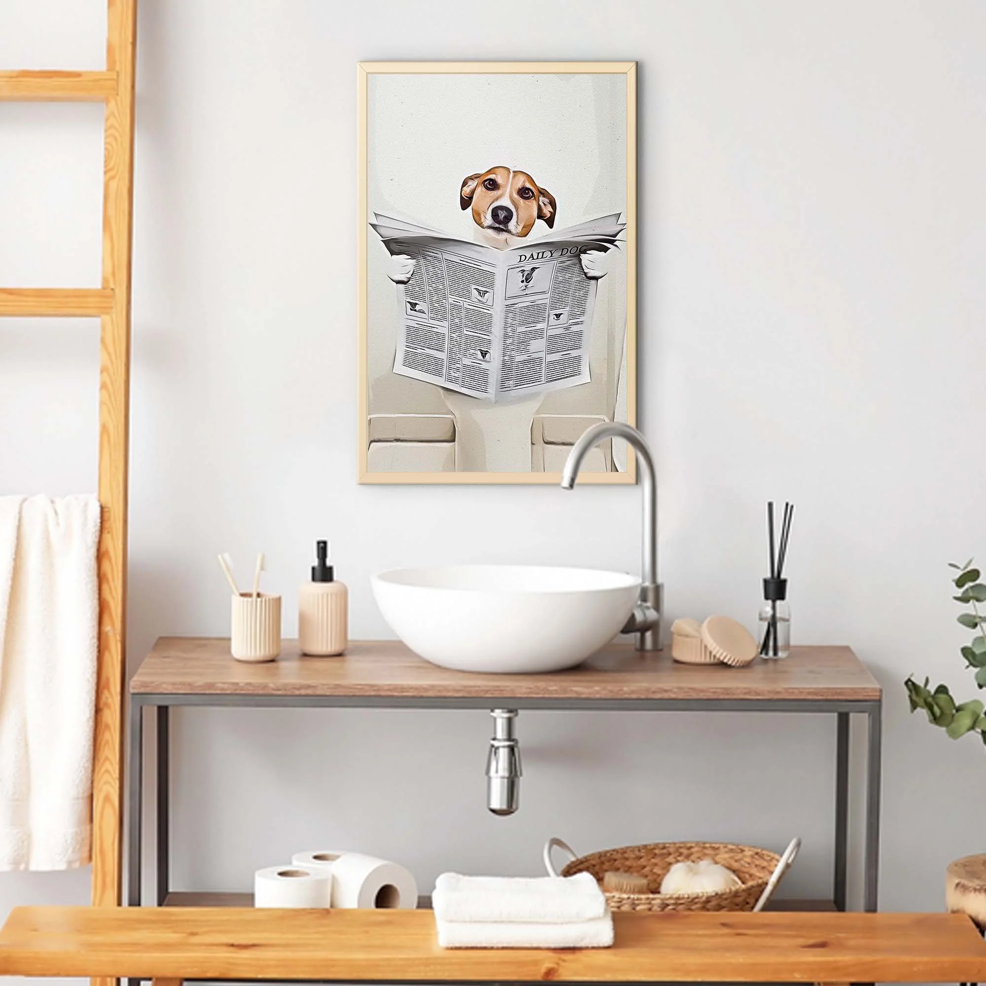 Dog Reading Newspaper Portrait Canvas Wall Art - Image 3