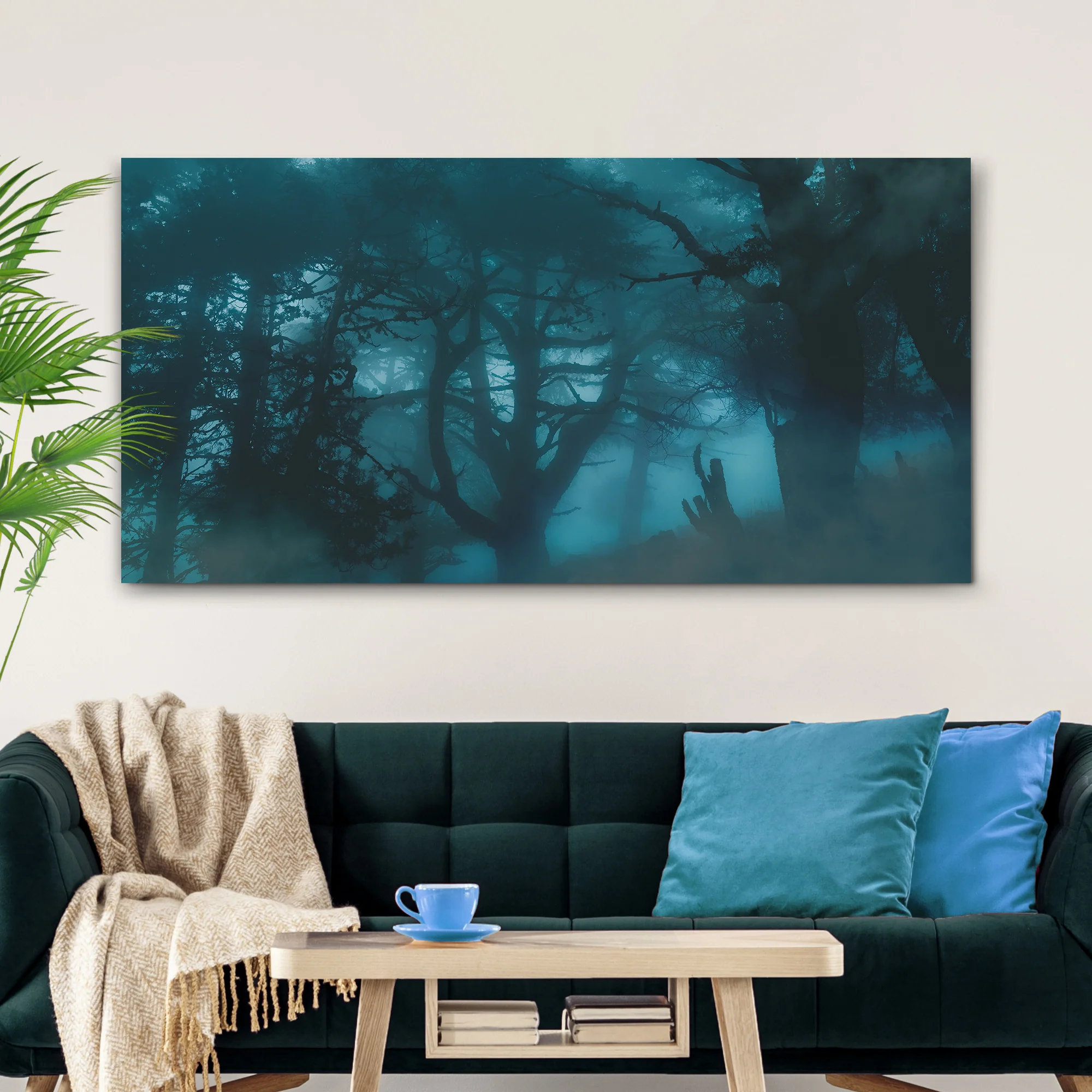 Eerie Foggy Forest Canvas Wall Art - Image 3