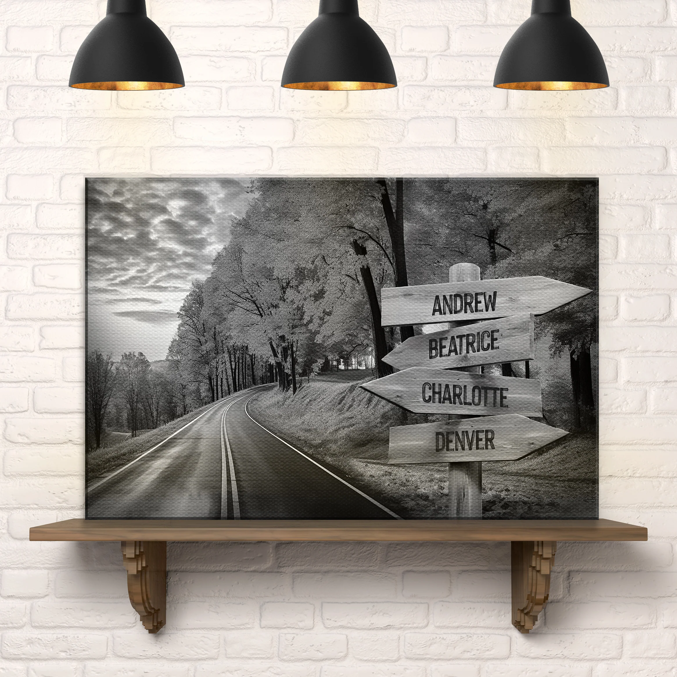Family Names Monochrome Autumn Roads Sign - Image 2